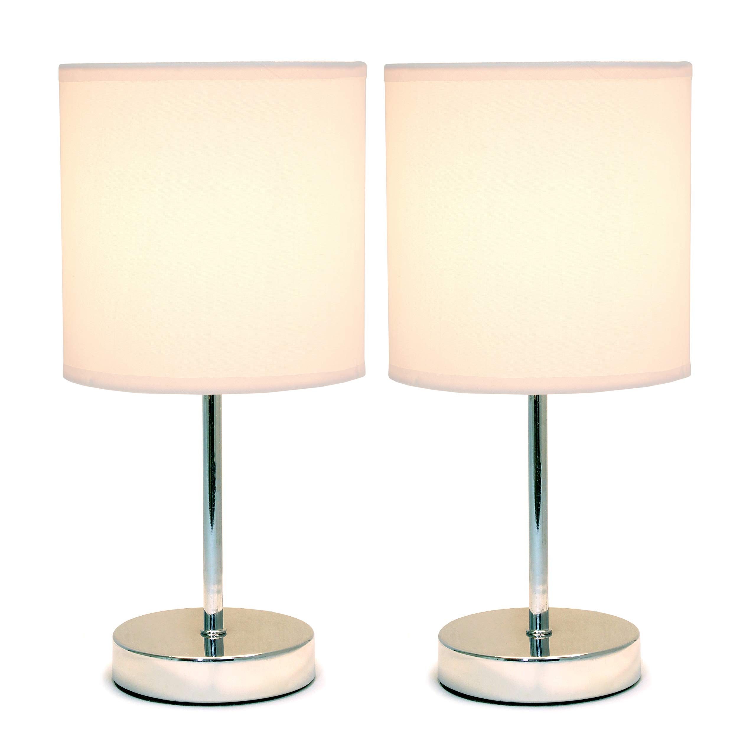 Chrome Mini Basic Table Lamp with Fabric Shade, White