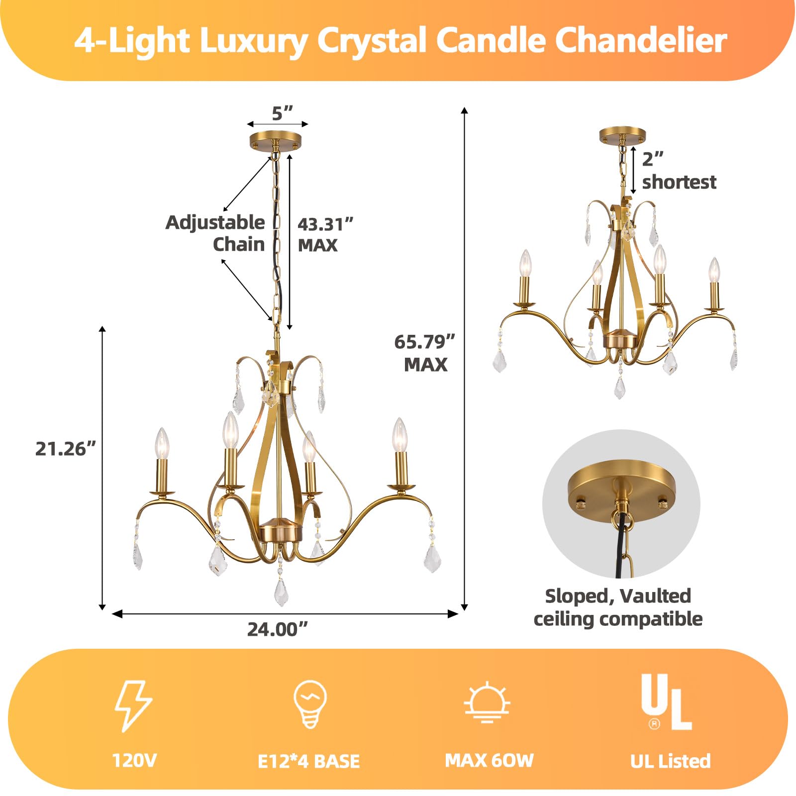 Gold Chandelier Light Fixtures Farmhouse: Modern Chandeliers for Dining Room, 8-Light Gold Crystal Chandelier, Foyer Chandeliers for High Ceilings, for Entryway,kitchen,Bedroom,Living Room,Staircase