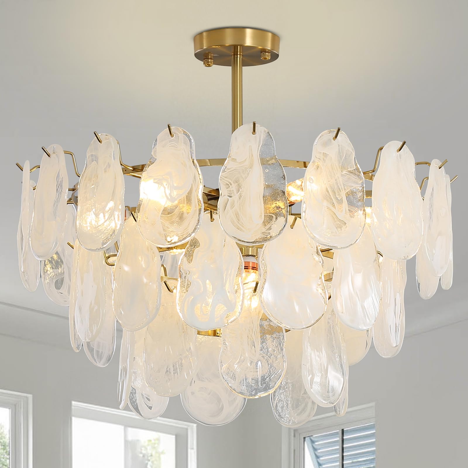 Cloud Glass Chandelier: 24 Inch Modern Gold Crystal Cloud Chandelier - Multi-Tier 9-Light Ceiling Light Fixture for Dining Room Bedroom Living Room, Included E12 LED Bulbs