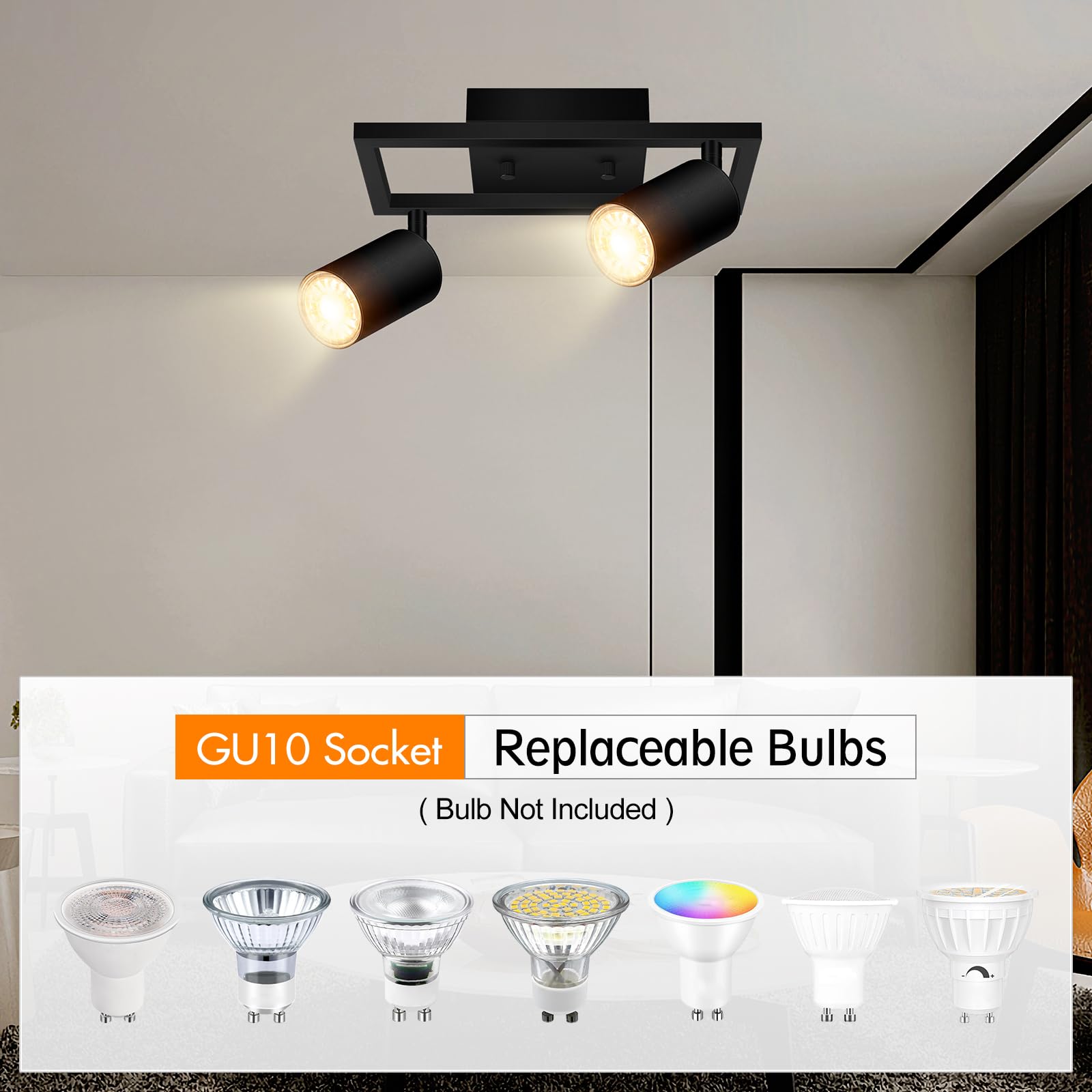 Track Lighting Fixtures Ceiling, 3 Way Track Lighting Kit, LED Track Lighting with Rotatable Light Heads, Modern Ceiling Spot Lighting for Kitchen/Bedroom/Living Room, GU10 Bulb Not Included