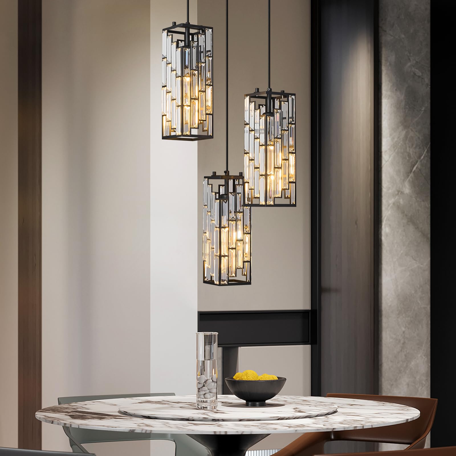 Gold Pendant Lighting Modern Pendant Light, Mini Crystal Chandeliers,Adjustable Pendant Light Fixture for Kitchen Island Dinning Room Bedroom (3 Pack)