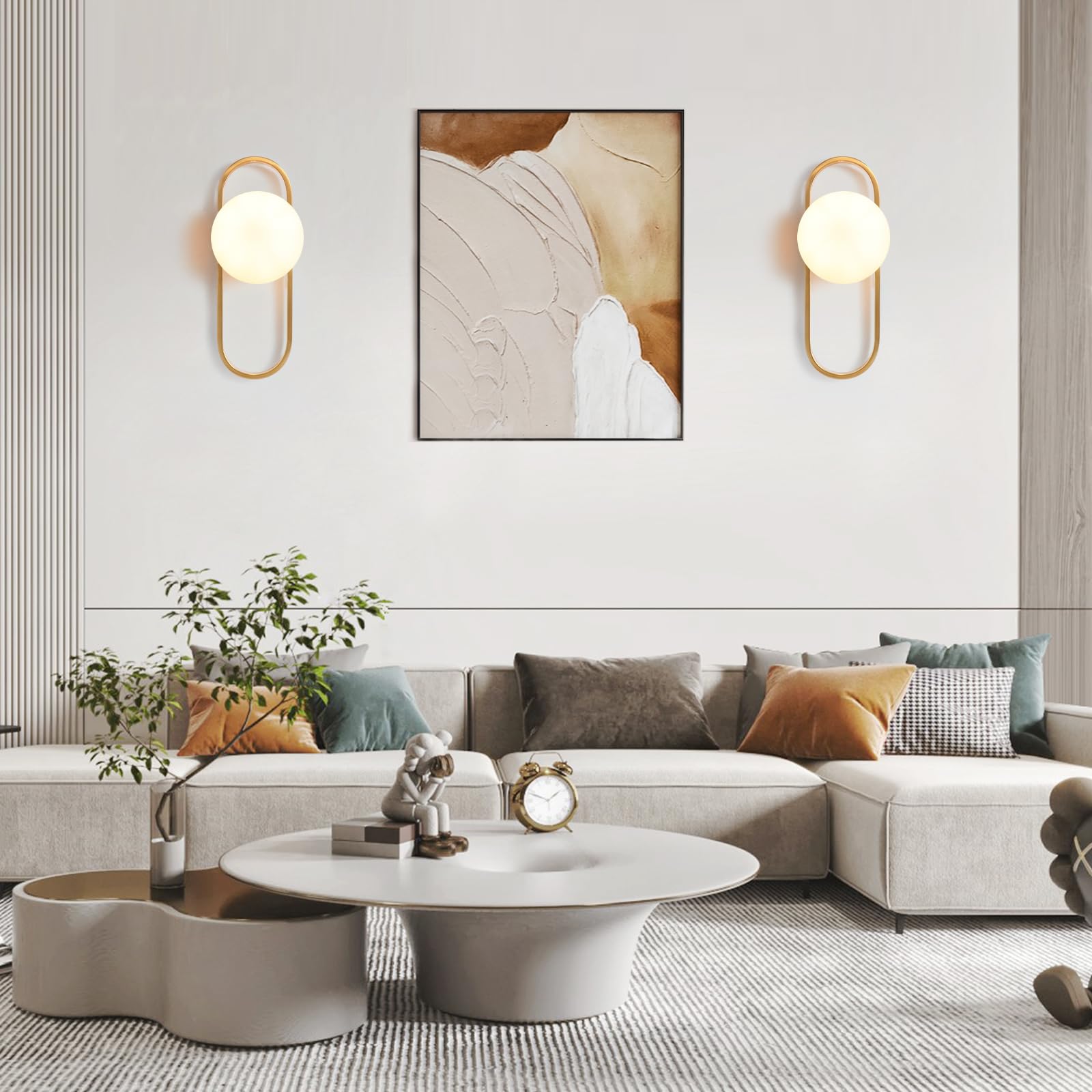 Wall Sconces Set of Two Gold Wall Lamp Sconces Wall Lighting with White Globe Glass Shade Wall Lights Sconces Wall Decor Set of 2 Wall Lights for Living Room Wall Lamps for Bedrooms Set of 2