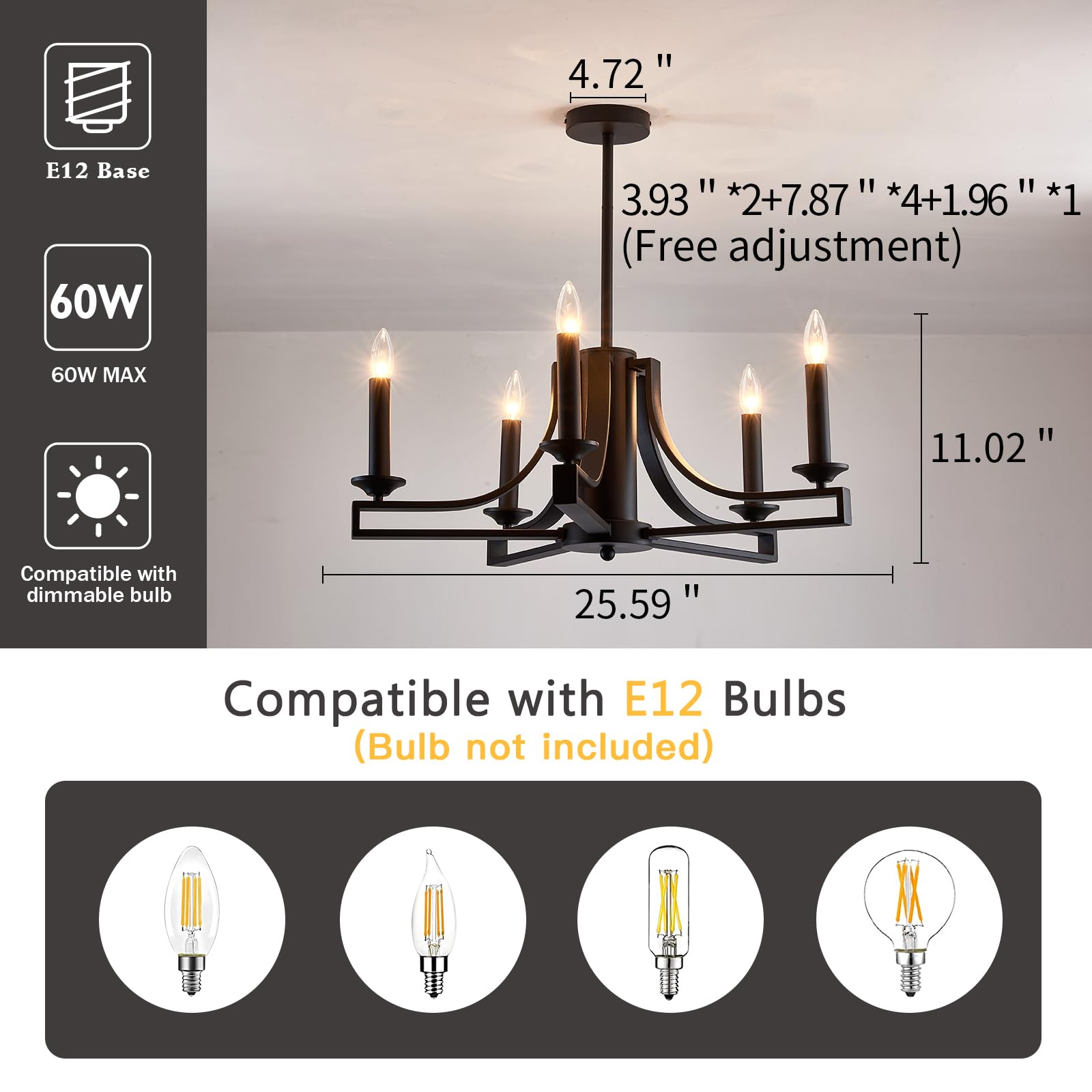 8-Light Gold Candle Chandeliers Modern Farmhouse Ceiling Light Fixture Industrial Lighting for Dining Room Living Room Bedroom Kitchen Island Foyer