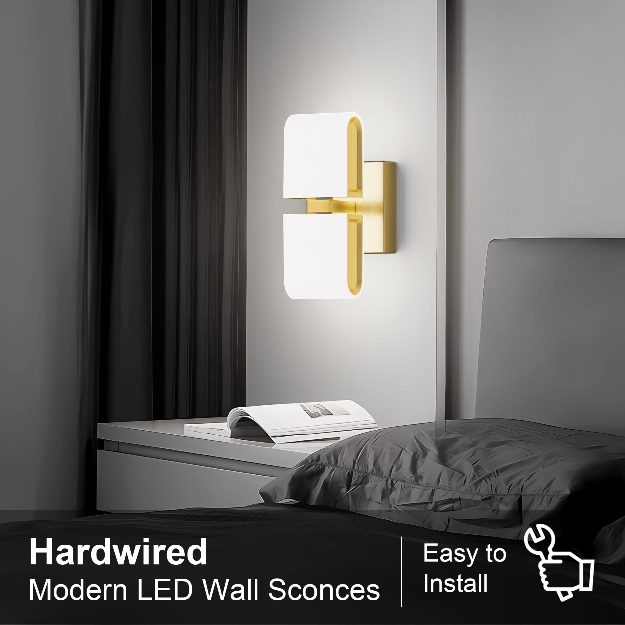 Gold Sconces Wall Lighting Hardwired Modern LED Wall Sconces Indoor Wall Light for Living Room Hallway 6000K White Light