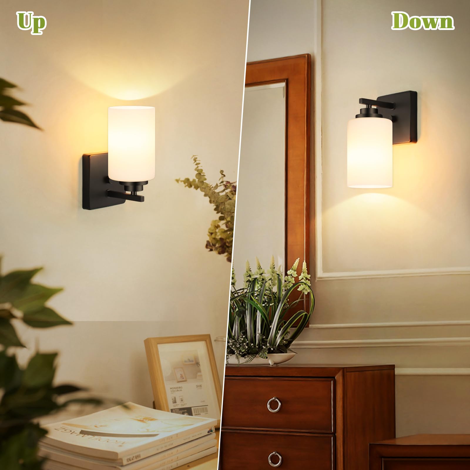 Set of 2 Wall Sconces for Bathroom, Modern Vanity Light Fixtures, Matte Black Wall Mount Lighting Lanterns, Farmhouse Wall Lights with Clear Glass Shade for Bedroom Living Room Mirror Hallway Kitchen