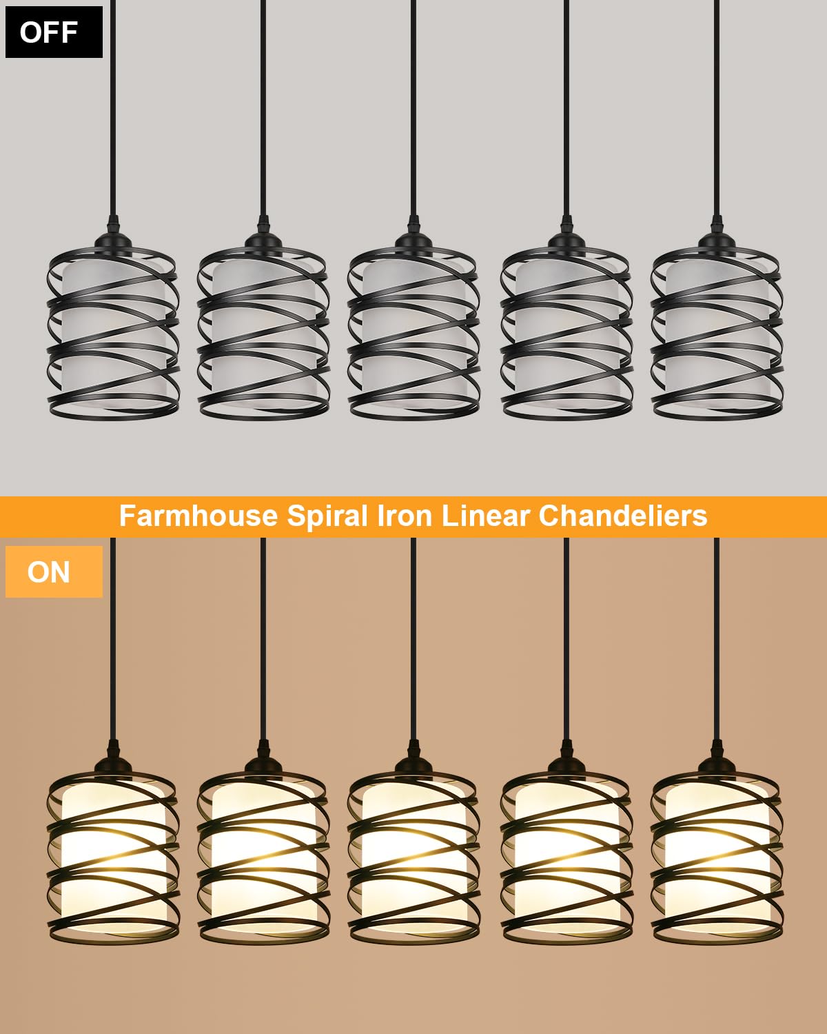 Brushed Nickel Pendant Lights for Kitchen Island, 5-Light Chandelier for Dining Room, Hanging Linear Chandeliers, Modern Dining Room Light Fixtures Pendant Light with Clear Glass Shades