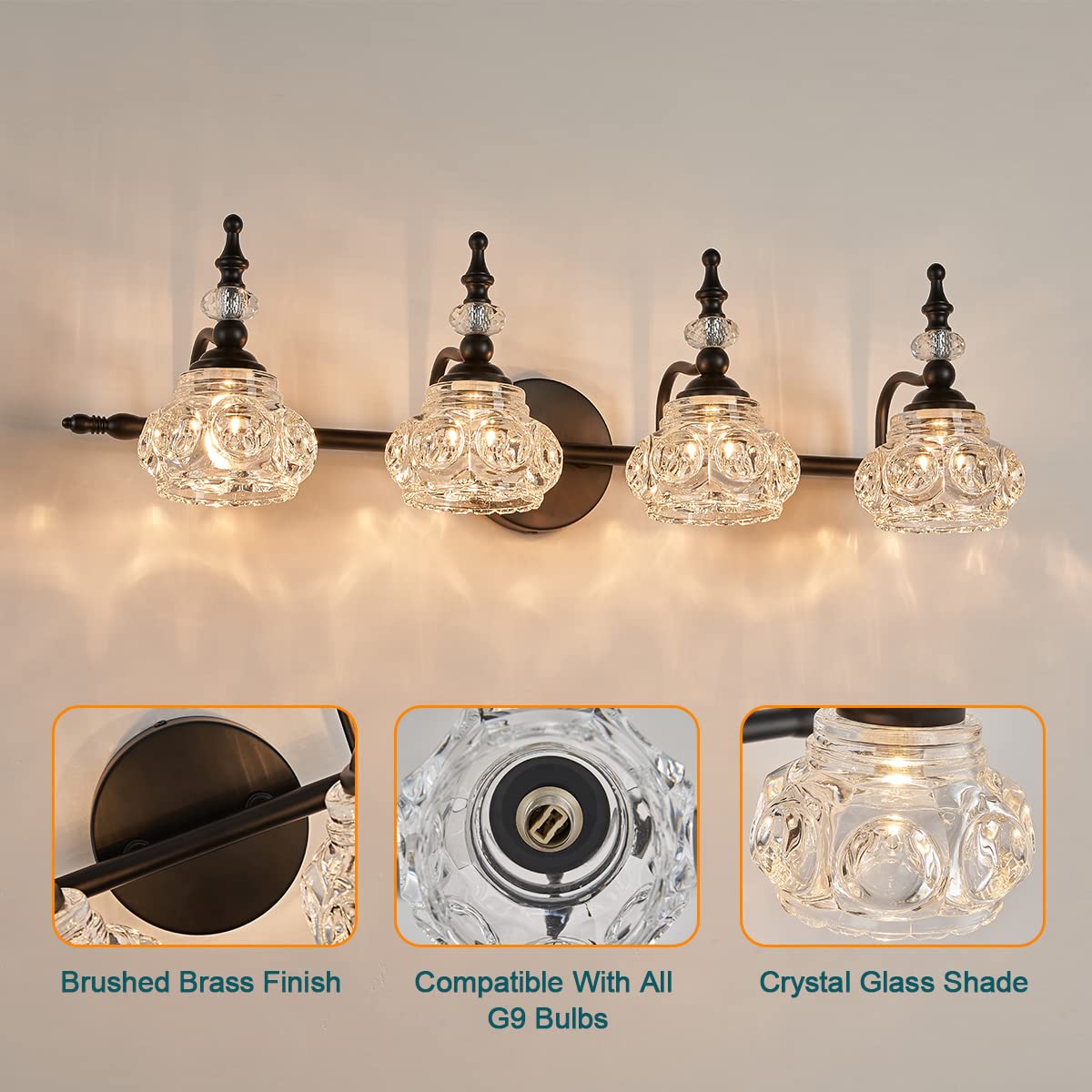 Industrial 1-Light Bathroom Vanity Light Fixture, Black Wall Source with Glass Shade, Rust-Proof and Durable, Using G9 Bulbs for Bedroom, Bathroom, Living Room