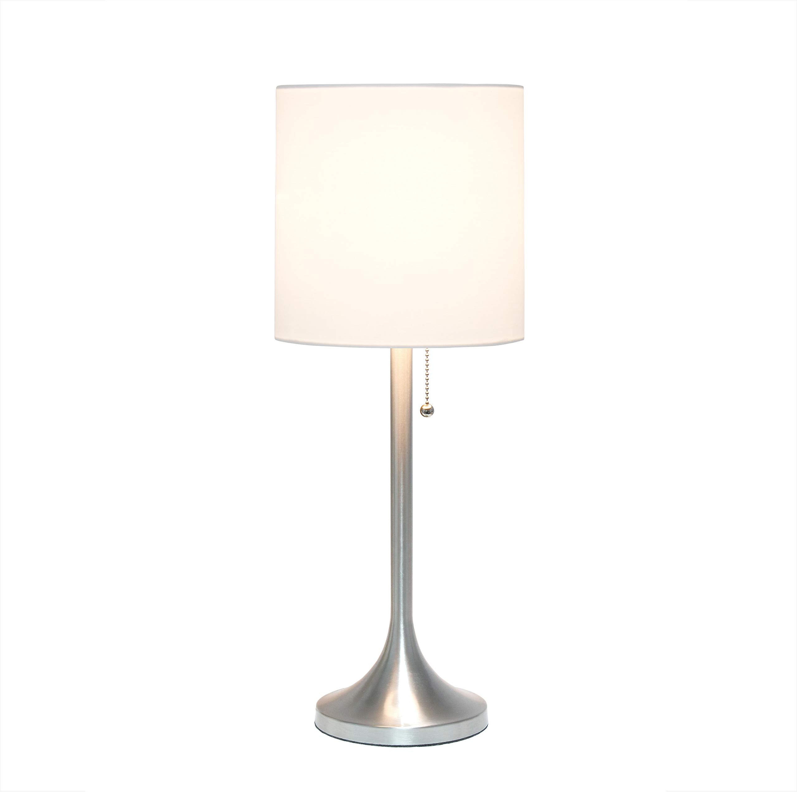 Tapered Fabric Drum Shade Table Lamp, Gold and White, 8 x 8 x 21