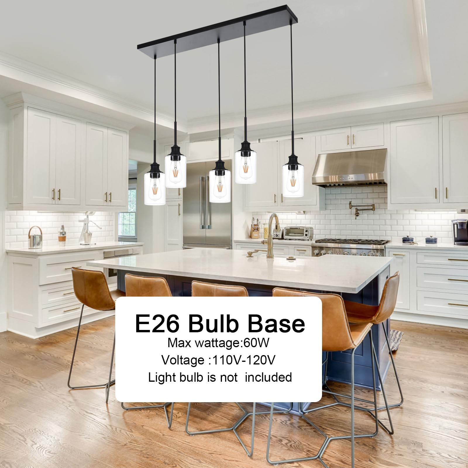 3-Light Kitchen Island Pendant Light Fixtures Hanging Black Farmhouse Pendant Lighting Cluster with Clear Glass Shade, Modern Industrial Linear Chandeliers Light for Dining Room Foyer Hallway