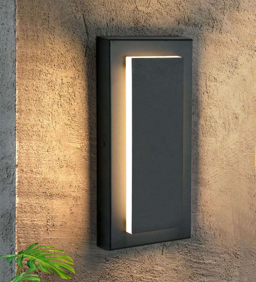 2 Pack Modern LED Outdoor Wall Lights, Black Exterior Wall Sconce & Indoor Wall Sconce Lighting Fixtures, 15.7'' Large Front Door Lights for Entrance, Hallway, 360° Beam Angle, Warm White 3000K