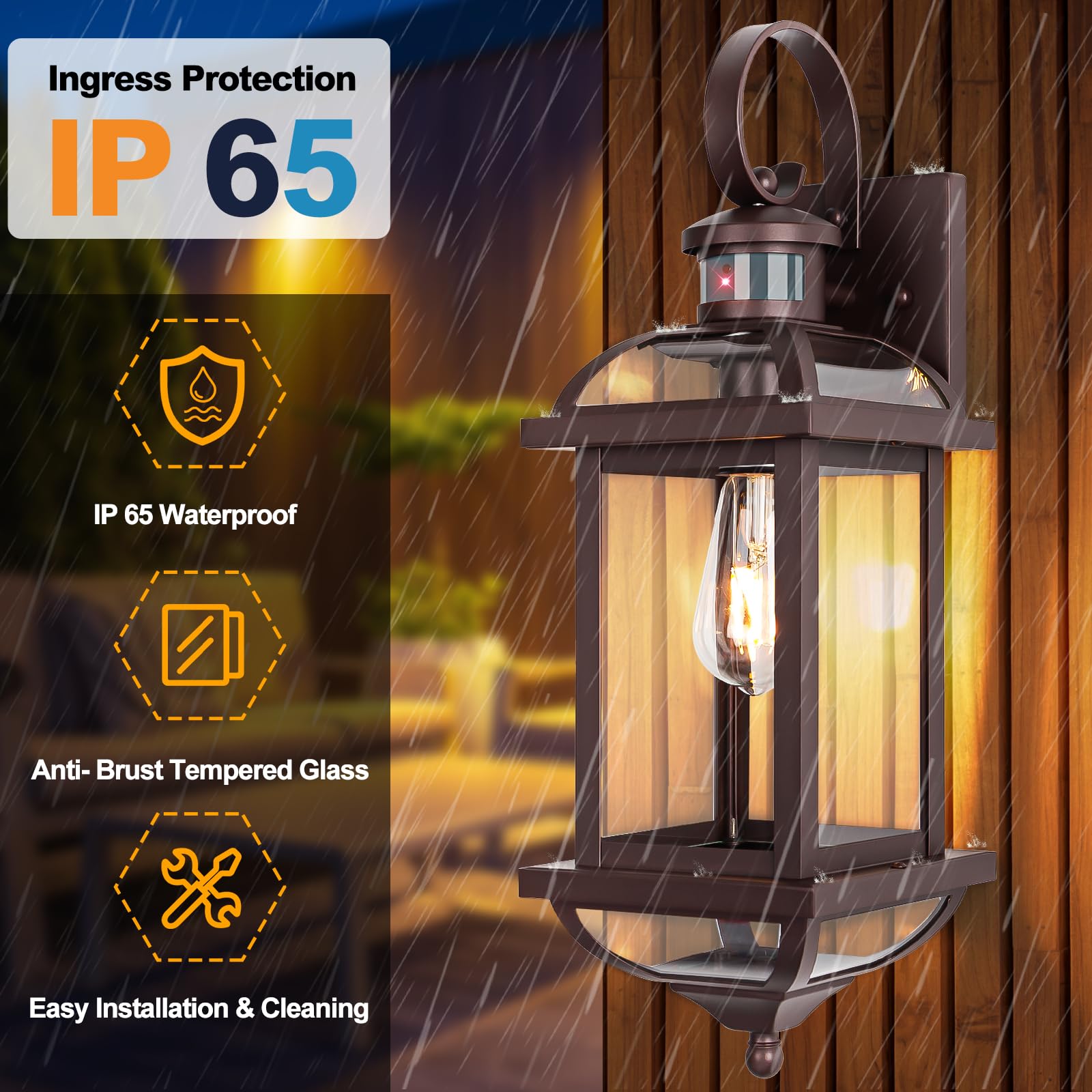 18” Bronze Outdoor Wall Lights Exterior Light Fixtures 2-Pack, Porch Lights Outside Sconces Anti-Rust Aluminum Patio Lights for House Clear Glass Wall Mount Lanterns, IP65 Waterproof