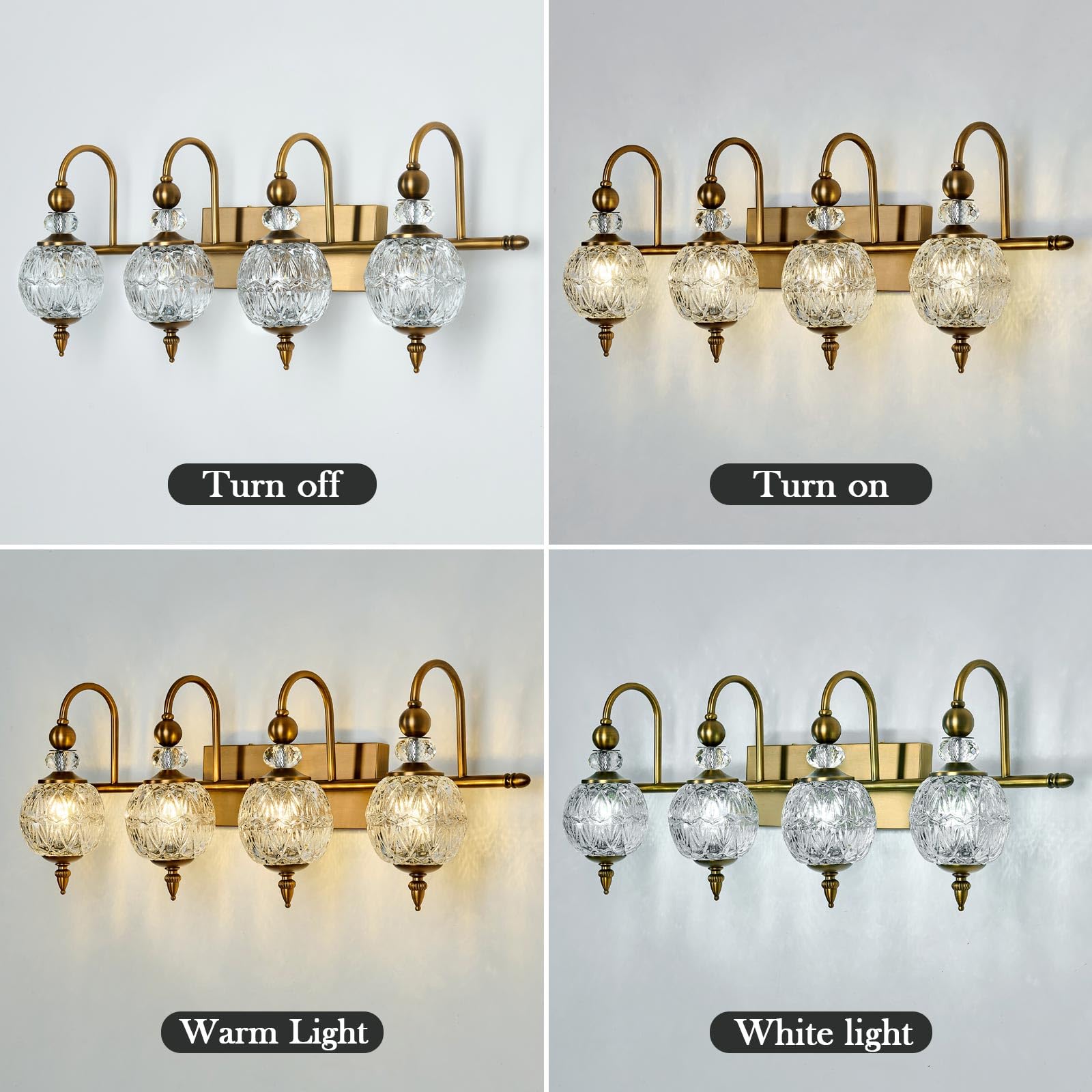 Vintage Gold Wall Sconce with Glass Globe Shade Mid Century Brushed Brass G9 Bulb Vanity Light Indoor Wall Light for Bathroom Farmhouse Bedroom Living Room Hallway