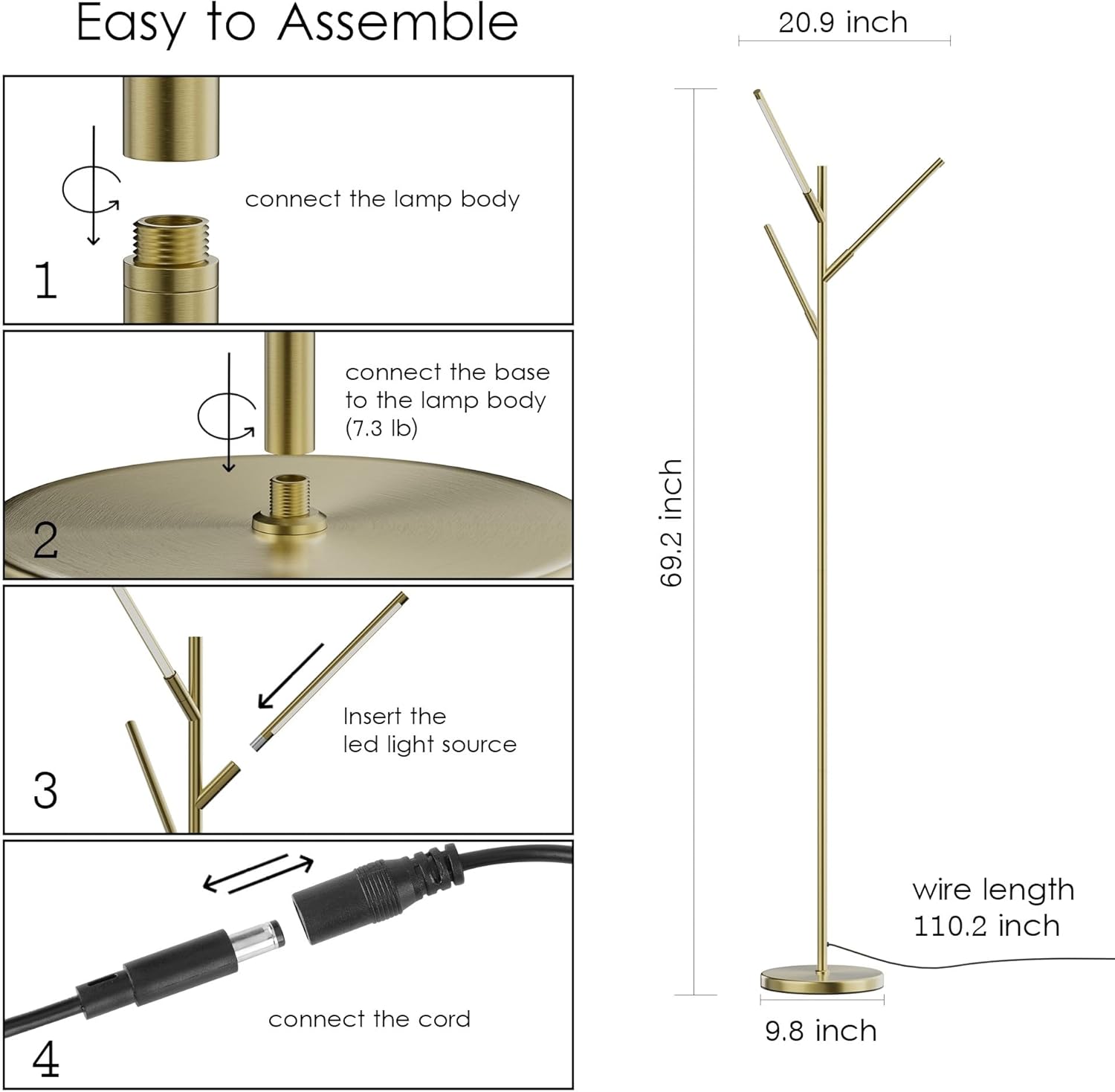 Aipsun Floor Lamps for Living Room 24W LED Modern Floor Lamps Dimmable Standing Lamp for Living Room Bedroom 3000K