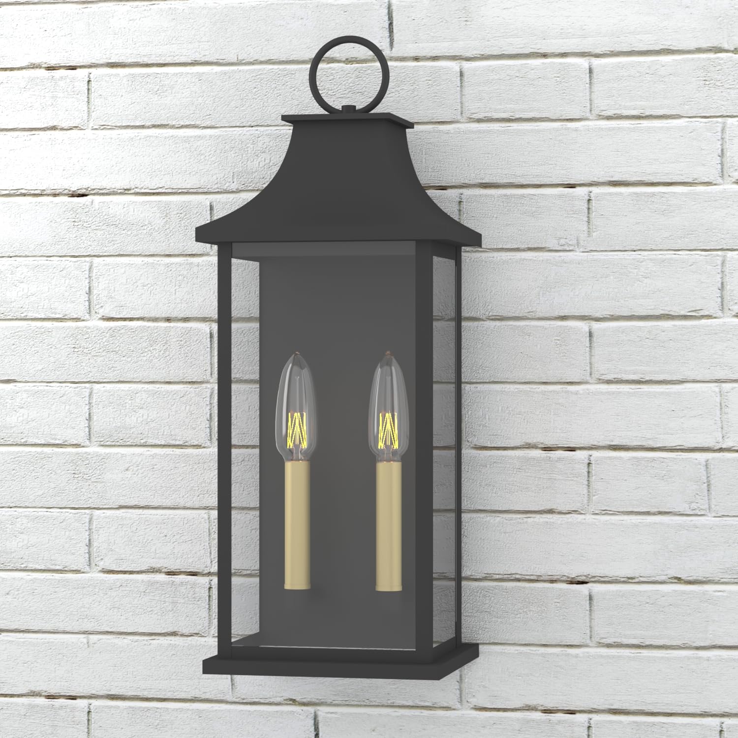 Outdoor Wall Lantern 2-Light, 21" Large Outside Wall Sconce, Modern Black Wall Light Fixture with Glass, Waterproof Exterior Lamp for House, Porch, Garage