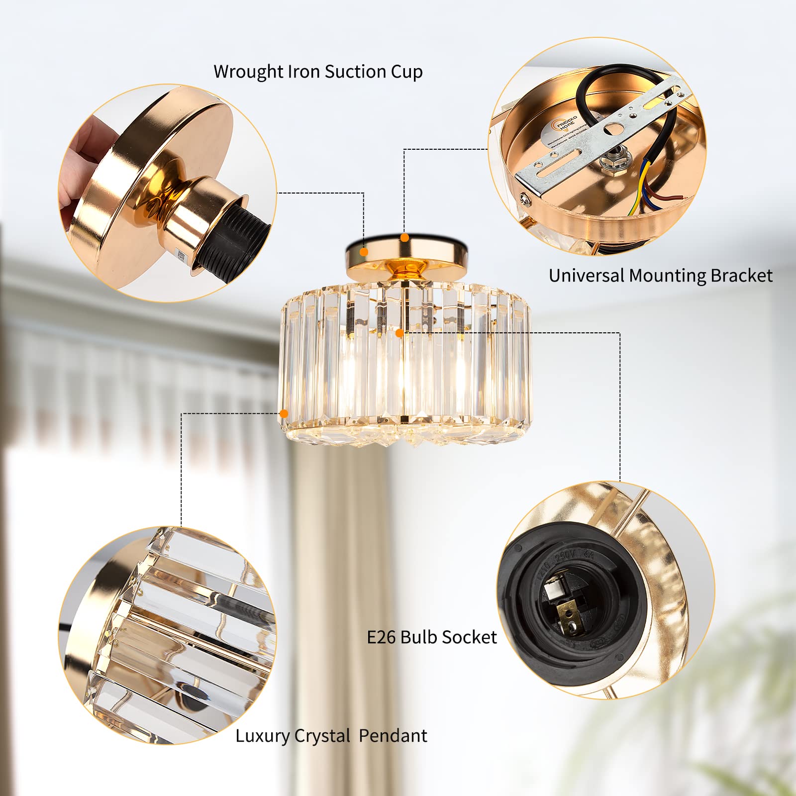 Semi Flush Mount Ceiling Light - Crystal Chandelier Modern Ceiling Light Fixture Hallway Light Fixtures Ceiling Gold Flush Mount Ceiling Light for Porch Kitchen Bedroom Living Room Entryway