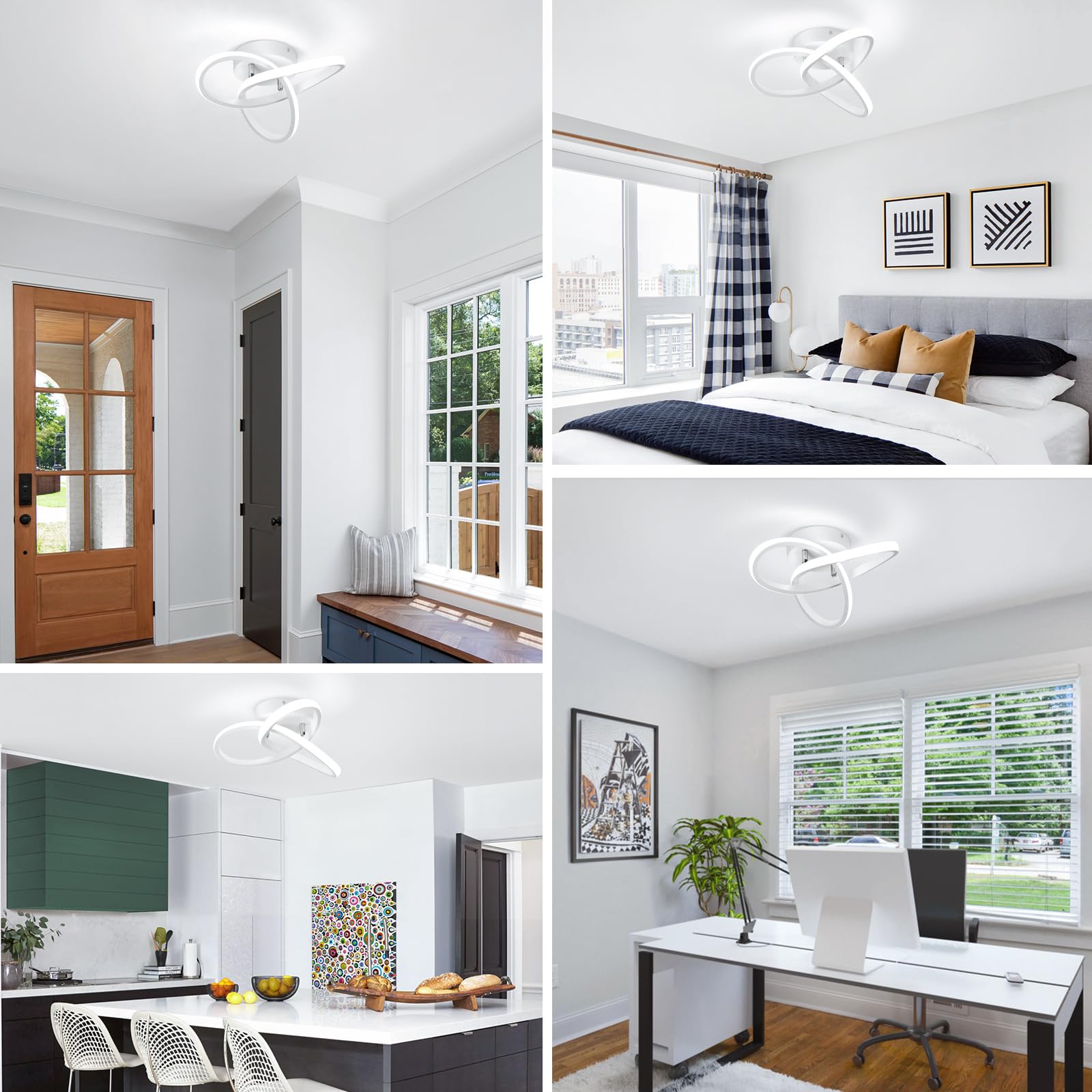 Modern Led Ceiling Light Fixtures,4500K Daylight White Black Semi Flush Mount Hallway Ceiling Light for Bedroom Bathroom Kitchen Balcony Laundry Room Stair Ceiling Lamp Curved Design (Black, 4500K)