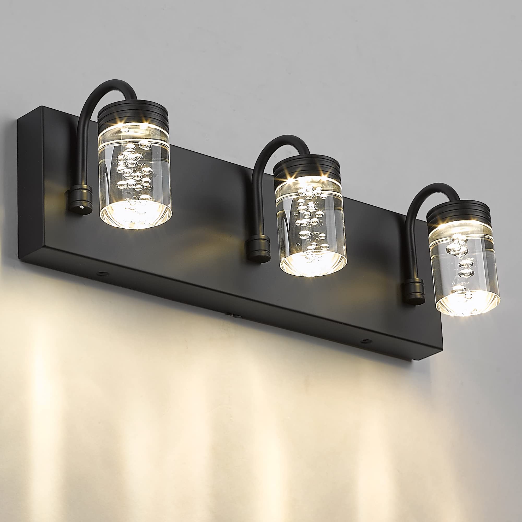 4 Lights Dimmable Crystal LED Vanity Light, Modern Matte Black Bathroom Light Fixtures 16W 3000/4000/5000K, LMS-193