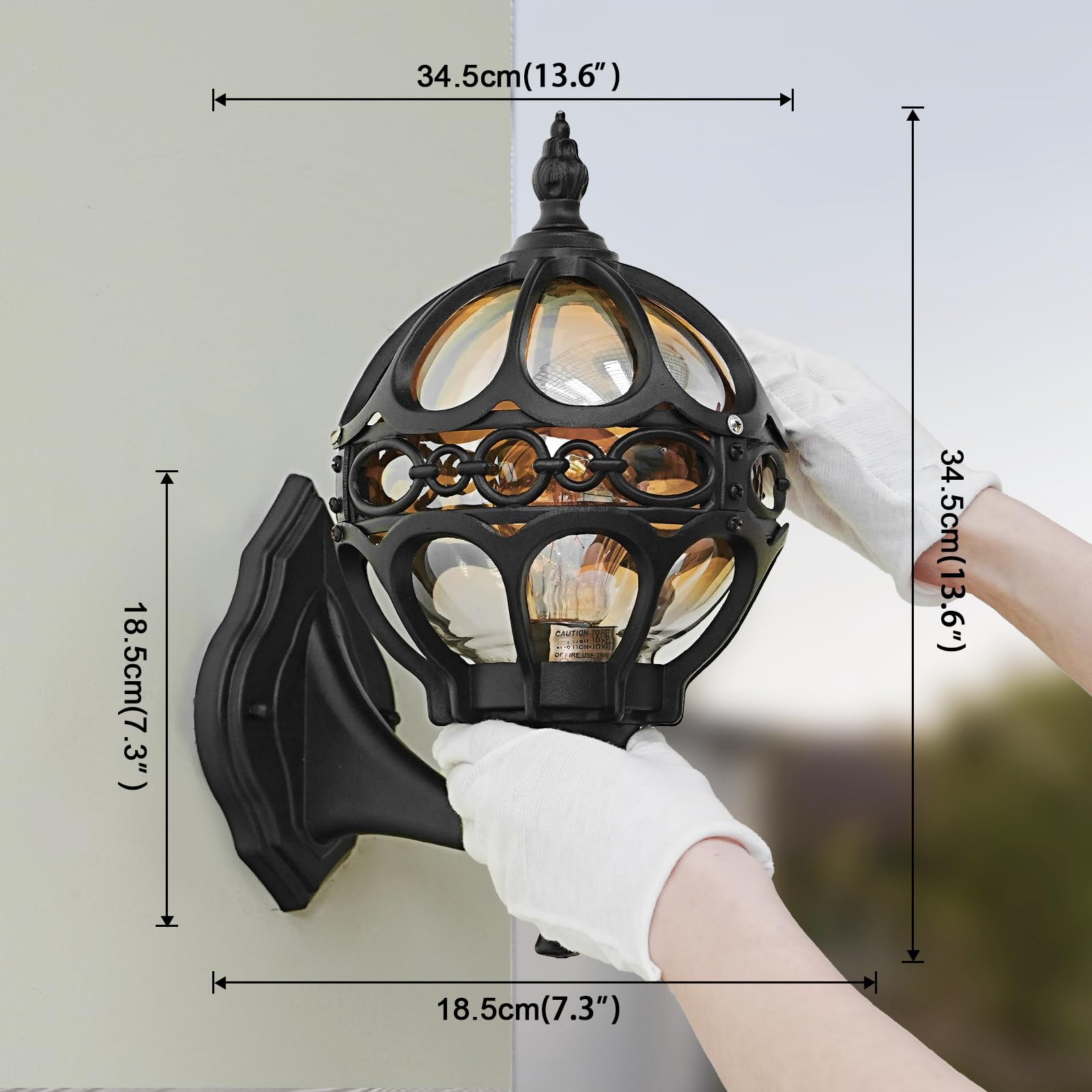 Gold Globe Outdoor Wall Light Fixtures for Garage Porch Patio House Garden Hallway Front Door, Sphere Anti-Rust Exterior Wall Sconces Lanterns, Aluminum 2 Pack Wall Mount Soccer Ball Lamp