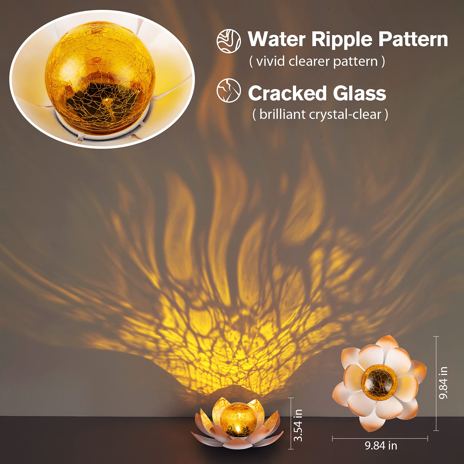 Solar Light Outdoor Waterproof Garden Light Metal Glass Decorative LED Lotus Flower Table Lamp