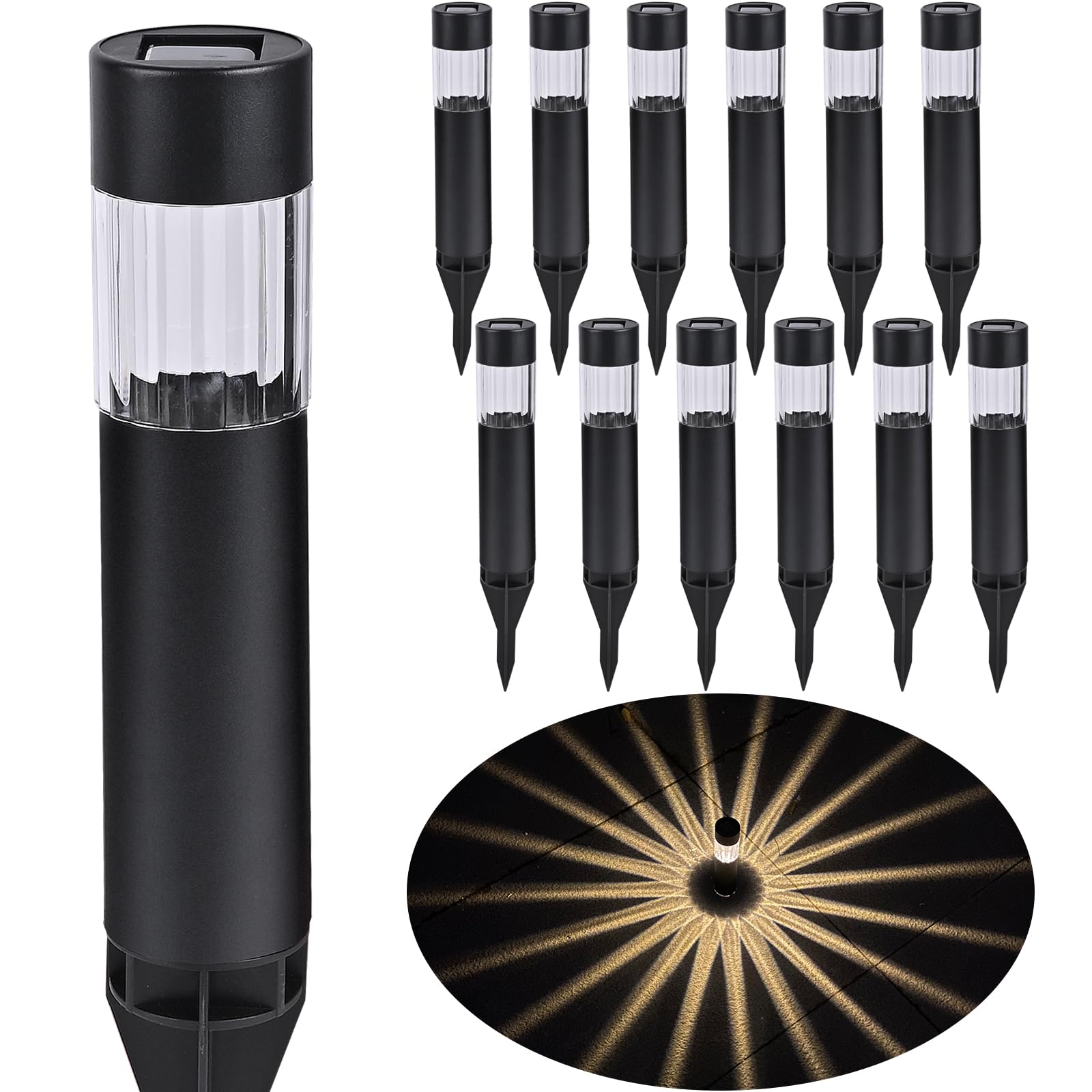 Solar Pathway Lights Outdoor, 12 Pack Waterproof Stainless Steel LED Solar Stake Lights, Garden Landscape Lighting for Walkway, Driveway, Garden, Yard, Lawn, Patio Decor, Warm White