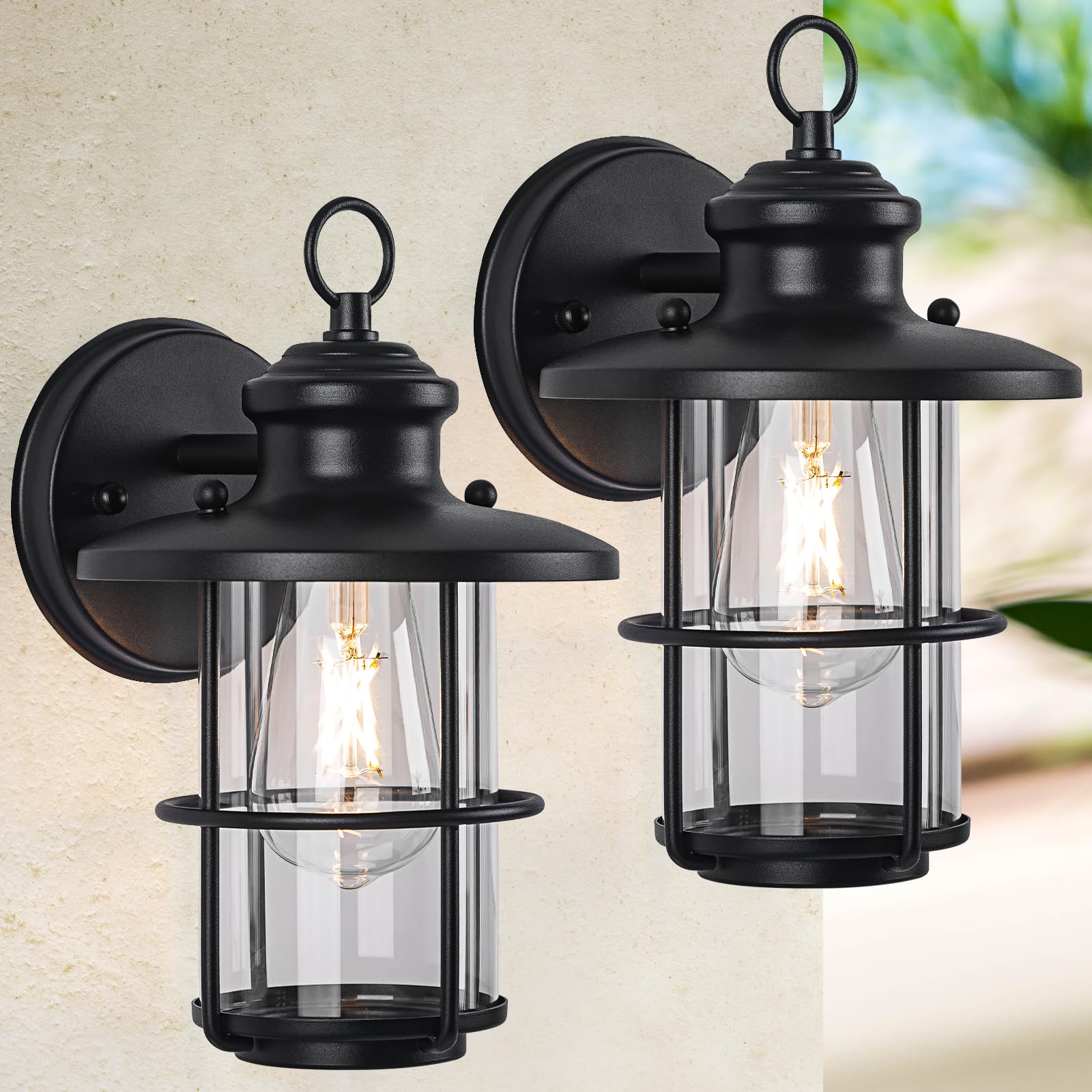 Outdoor Light Fixture 2 Packs, Exterior Waterproof Wall Sconce Light Fixtures, Outdoor Wall Lighting with Clear Glass Shade, Anti-Rust Porch Lights for Outdoor with E26 Base