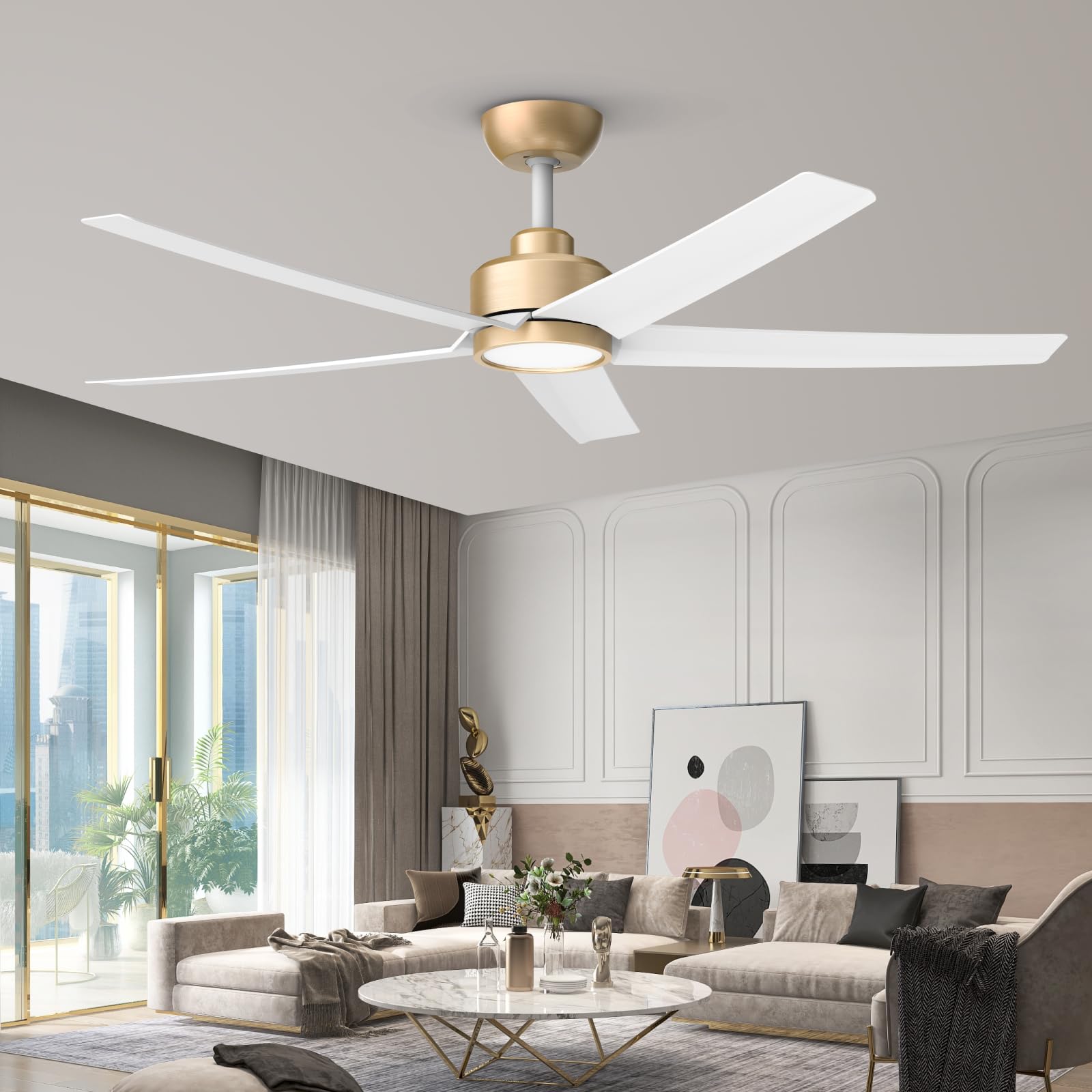 Ceiling Fans with Lights, 52 inch Black Ceiling Fan with Light and Remote Control, 3CCT, Quiet DC Motor, 5 Blades Modern Ceiling Fan for Living Room Farmhouse Bedroom