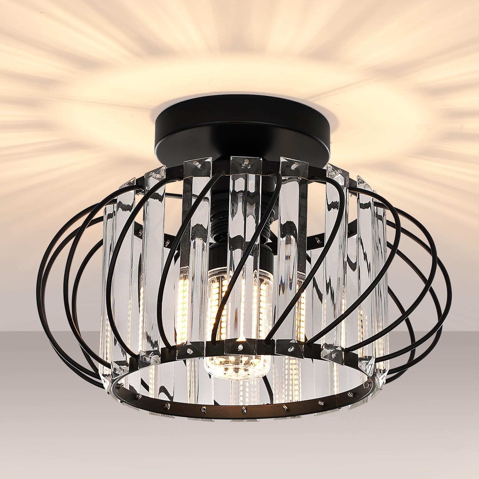 Semi Flush Mount Ceiling Light - Gold Light Fixture Flush Mount Light Metal Cage Close to Ceiling Light fixtures Hallway Light Fixtures Ceiling for Bedroom Living Room Kitchen Bathroom Entryway