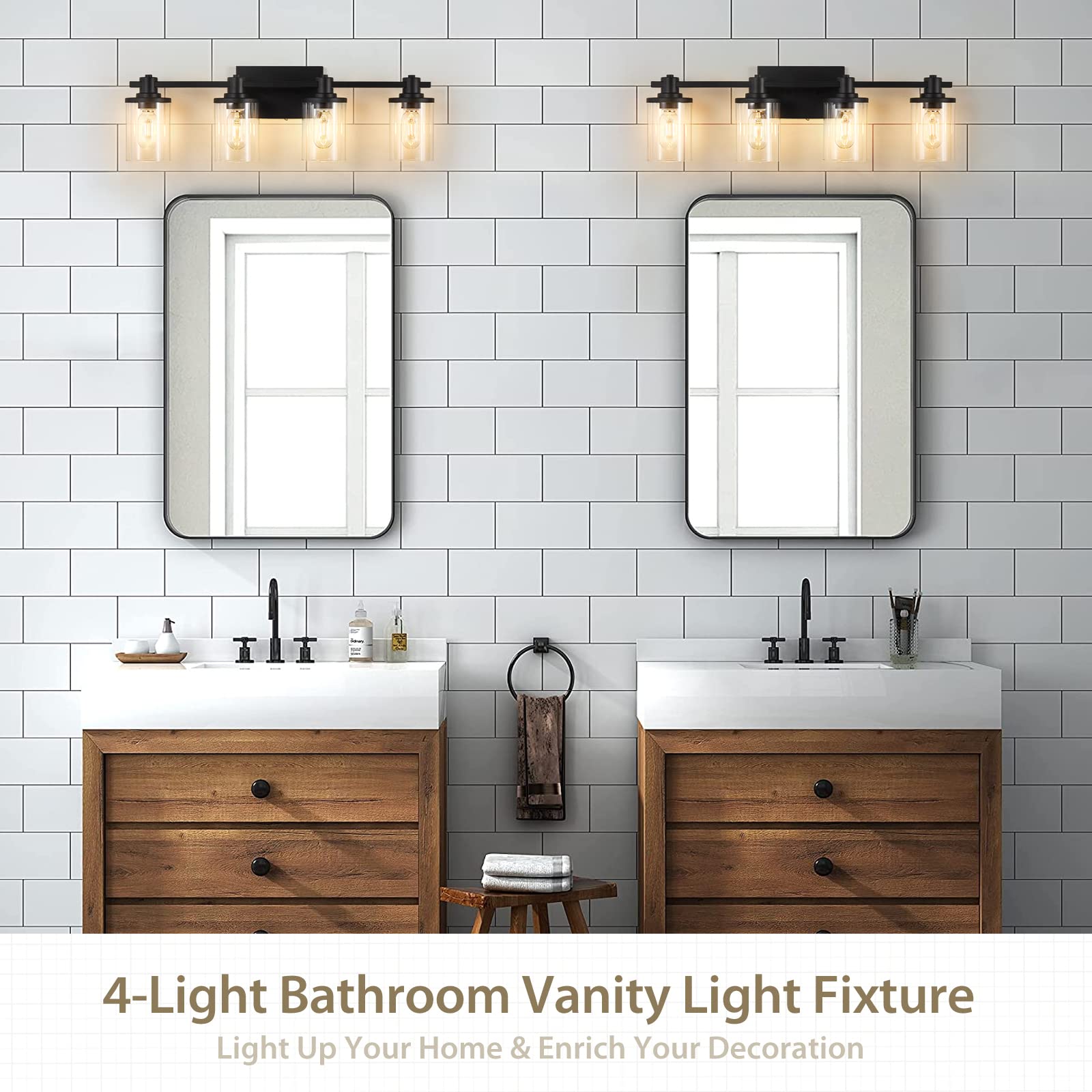 3 Light Bathroom Vanity Light, Black and Gold Bathroom Light Fixtures with Clear Glass Shade, Matte Black Finish, Brushed Gold Copper Accent Socket, Modern Gold Vanity Lights for Bathroom Over Mirror