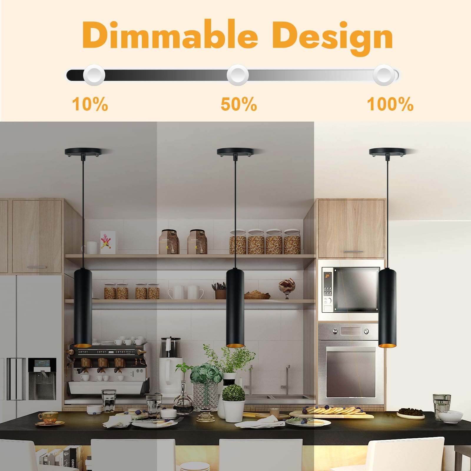 LED Pendant Light, 10W 3CCT Modern Cylinder LED White Pendant Lights Kitchen Island Fixtures, Adjustable Height Dimmable Ceiling Hanging Lights for Kitchen Bar Dining Room - 3 Packs