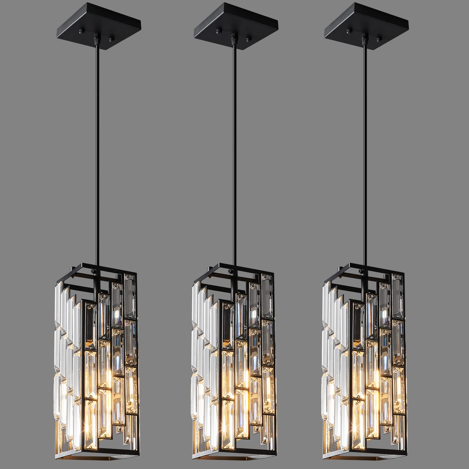 Gold Pendant Lighting Modern Pendant Light, Mini Crystal Chandeliers,Adjustable Pendant Light Fixture for Kitchen Island Dinning Room Bedroom (3 Pack)