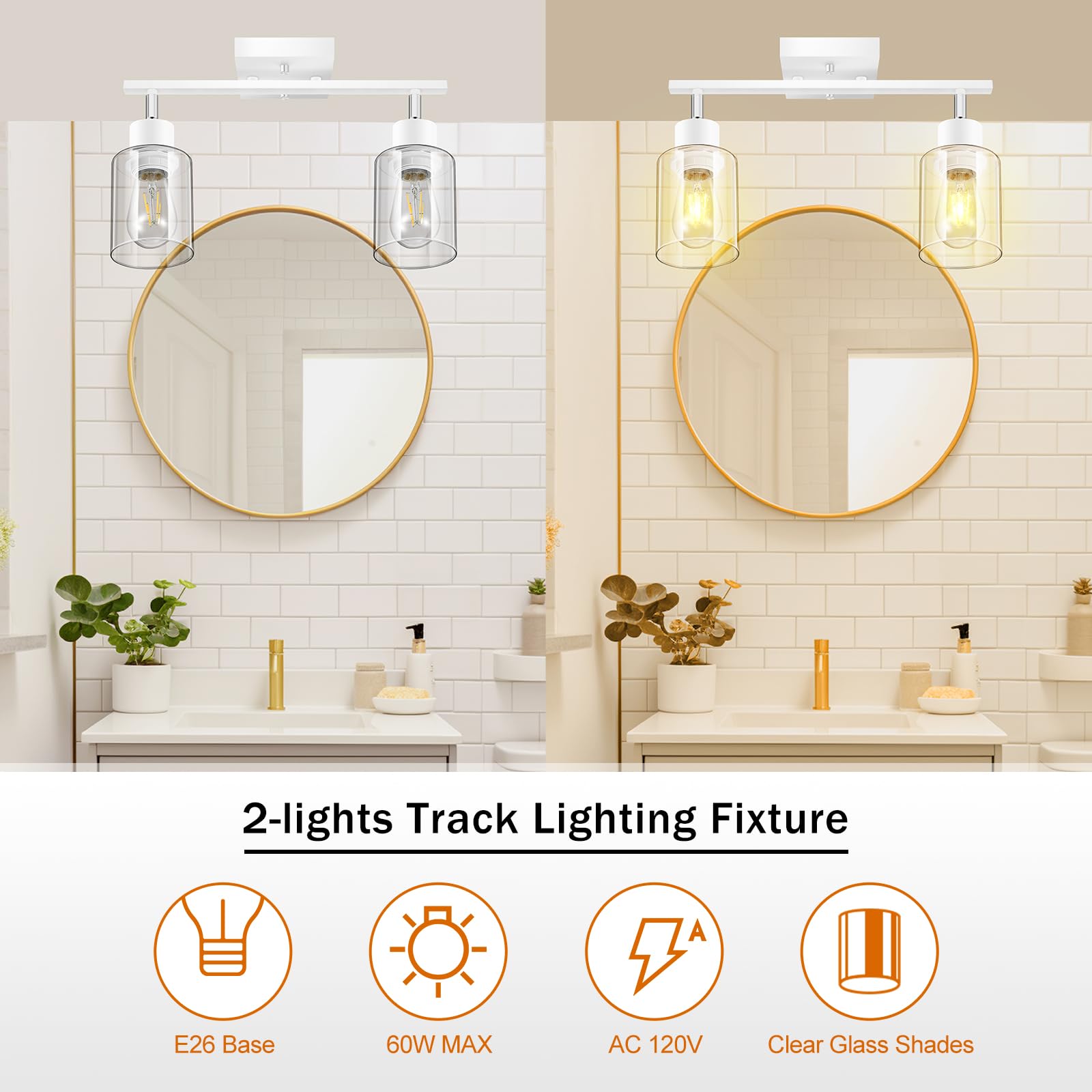 LED 4 Light Track Lighting Kit, 4 Way Ceiling Spot Lighting with Glass Lampshade, Flexibly Rotatable Light Head for Kitchen, Living Room, Bedroom, Bulb Not Included