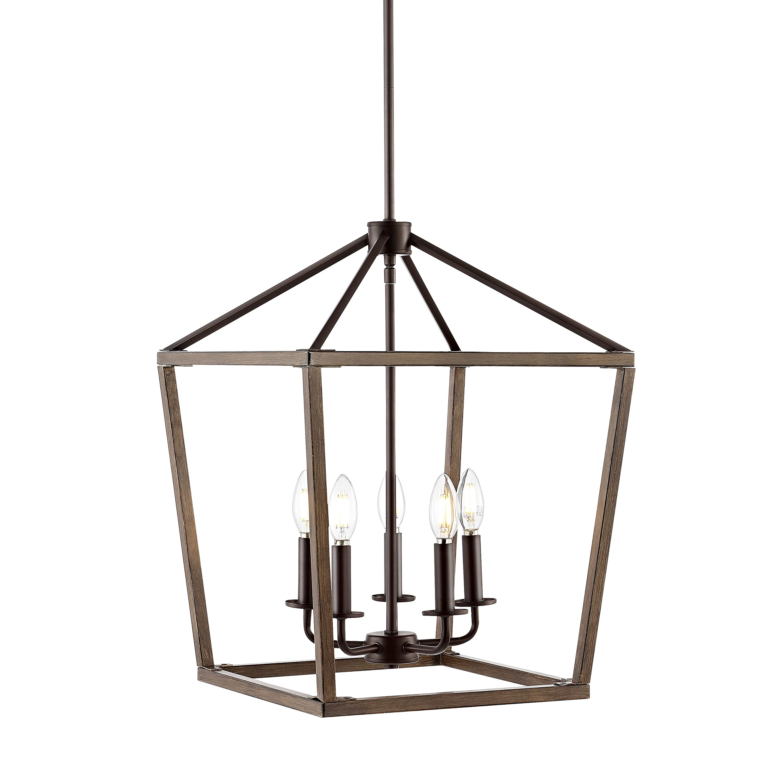 Lantern Dimmable Adjustable Metal LED Pendant Classic Traditional Farmhouse Dining Room Living Room Kitchen Foyer Bedroom Hallway, 10 in, Antique Gold