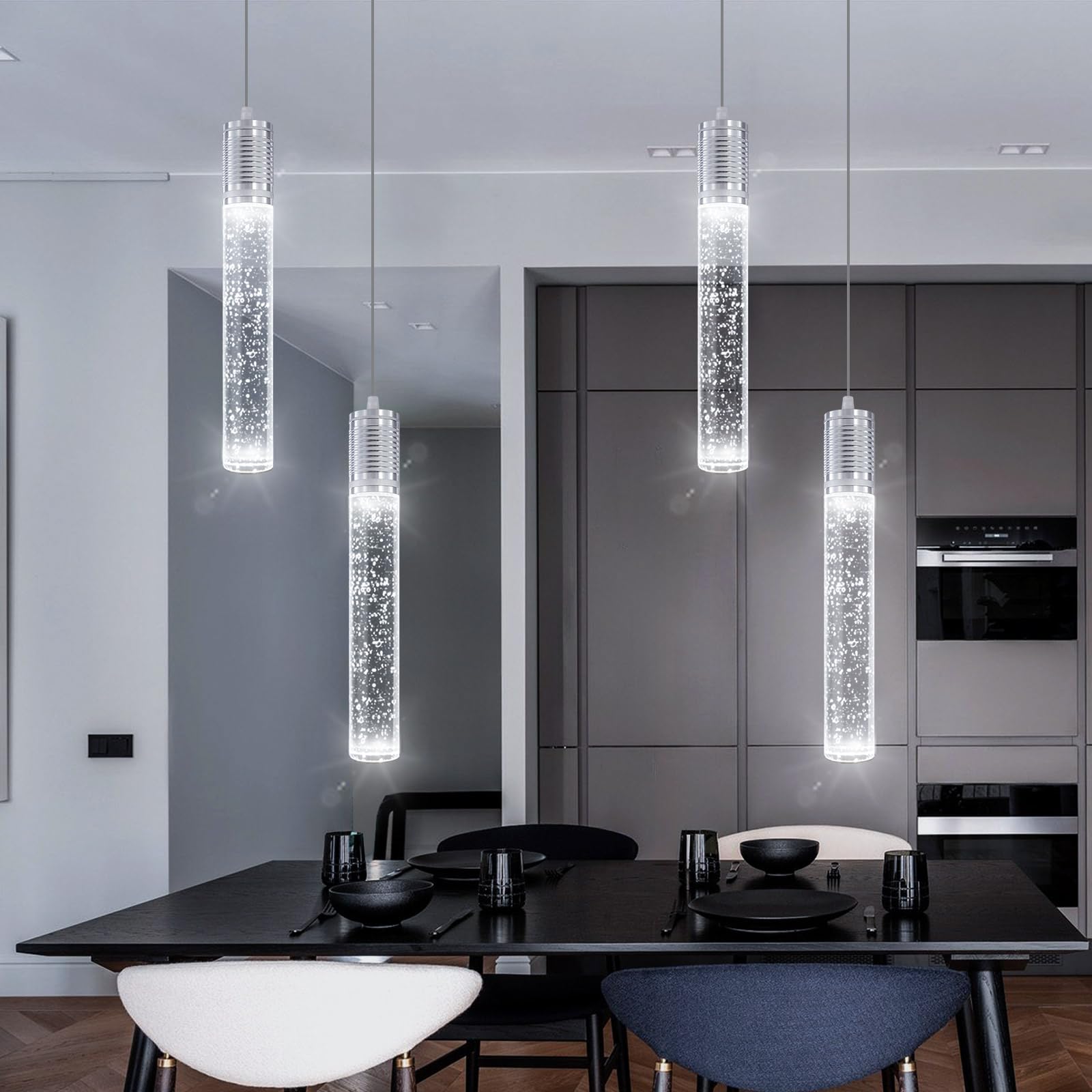 3 Lights Independent Kitchen Island Dining Room Light Pendant Light Fixtures Bubble Crystal Chandeliers Modern Kitchen Island Lighting Chandeliers Fixtures LED Lampara, 6000K LED Bulbs Included