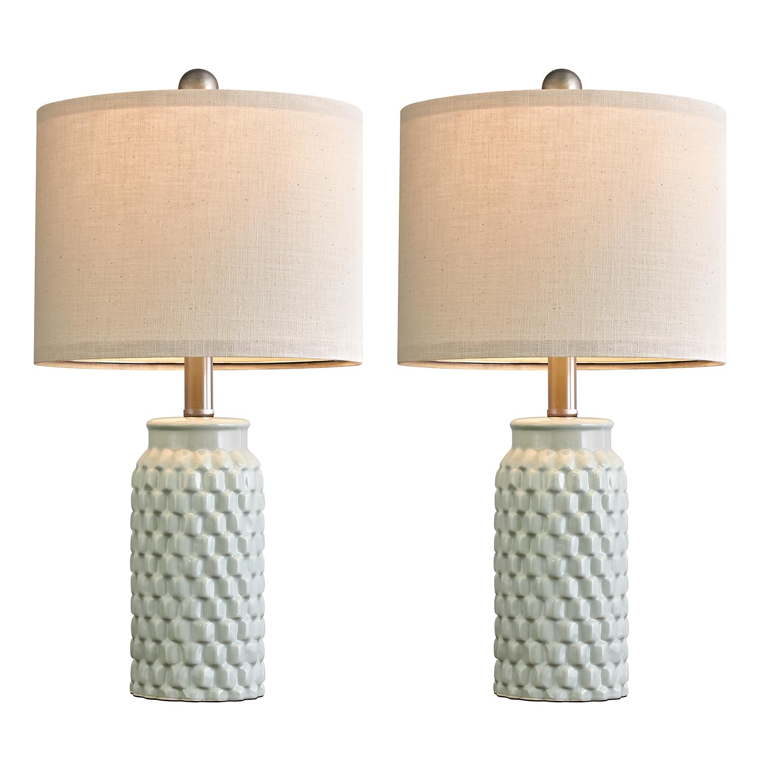 20.5" White Modern Ceramic Bedside Lamp Set of 2 for Bedroom Decor Farmhouse Table Lamp for Living Room Office Dorm