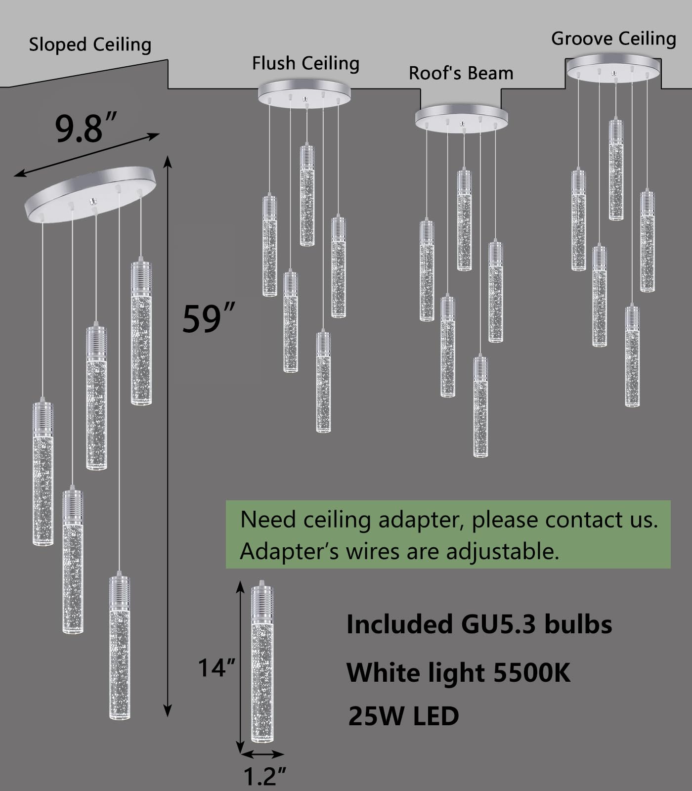 3 Lights Independent Kitchen Island Dining Room Light Pendant Light Fixtures Bubble Crystal Chandeliers Modern Kitchen Island Lighting Chandeliers Fixtures LED Lampara, 6000K LED Bulbs Included