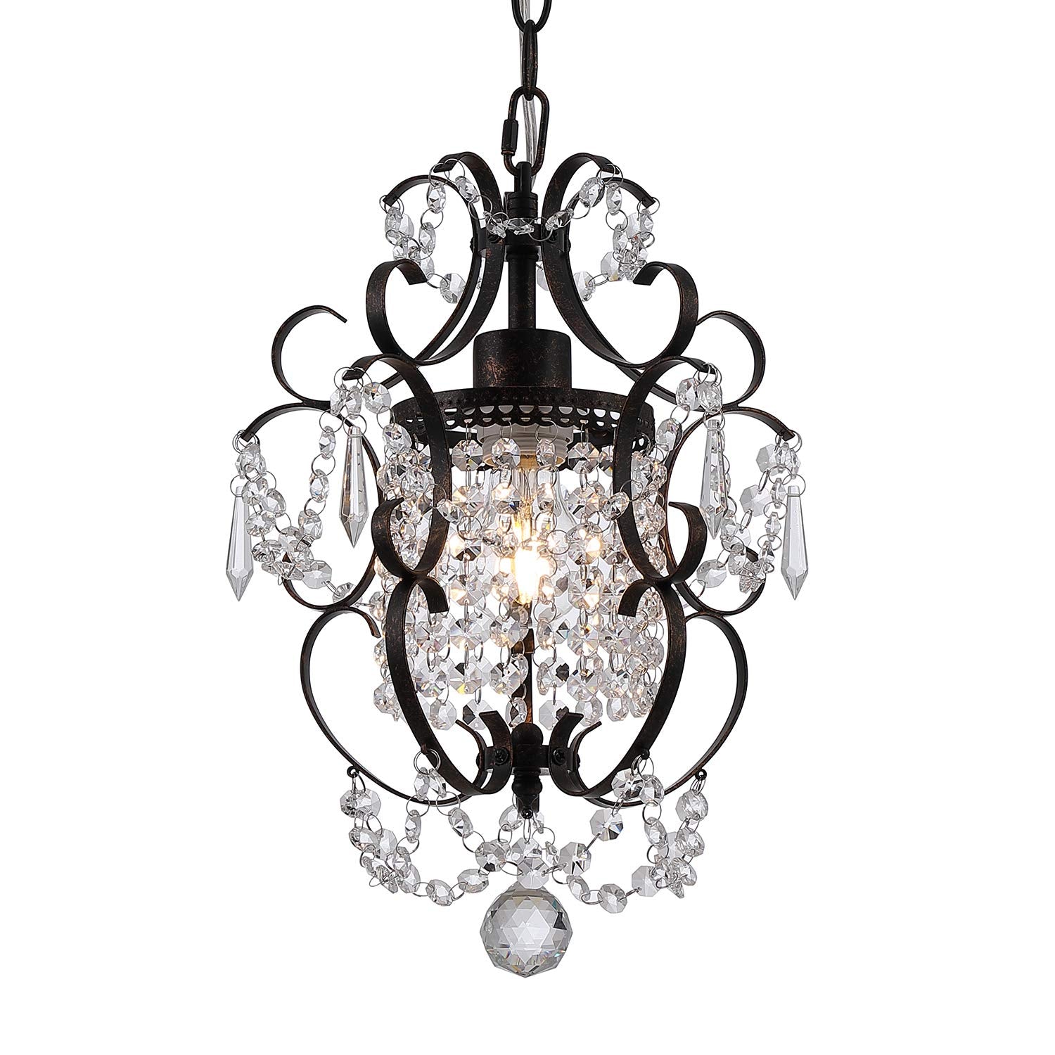 Mini Chandelier White Crystal Chandelier 1 Light Elegant Chandelier Crystal Iron Ceiling Light Fixture for Bedroom,Farmhouse,Foyer