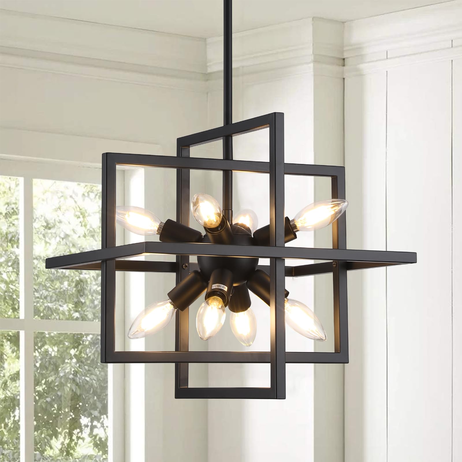 Black and Gold Chandelier, 8-Light Modern Geometric Pendant Light Fixture, Industrial Adjustable Hanging Sputnik Chandeliers for Dining Room Kitchen Island Hallway Foyer Entryway