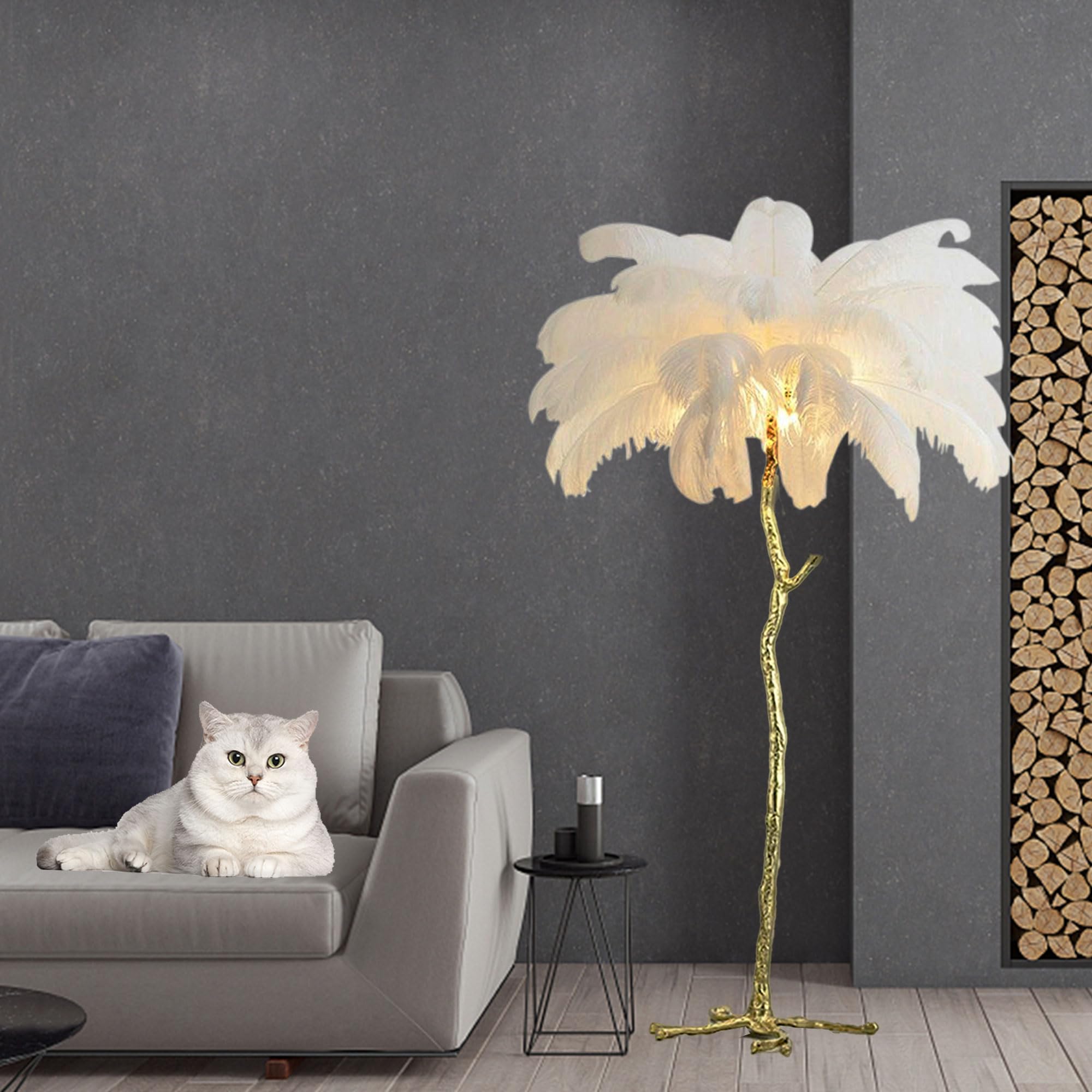 Floor Lamp White Natural Ostrich Unique Bedside Floor Lamps with Foot Switch Modern Gold Luxury LED Bulbs Resin Standing Light for Bedrooms Dining Room Living Room Kitchen 35 Pieces