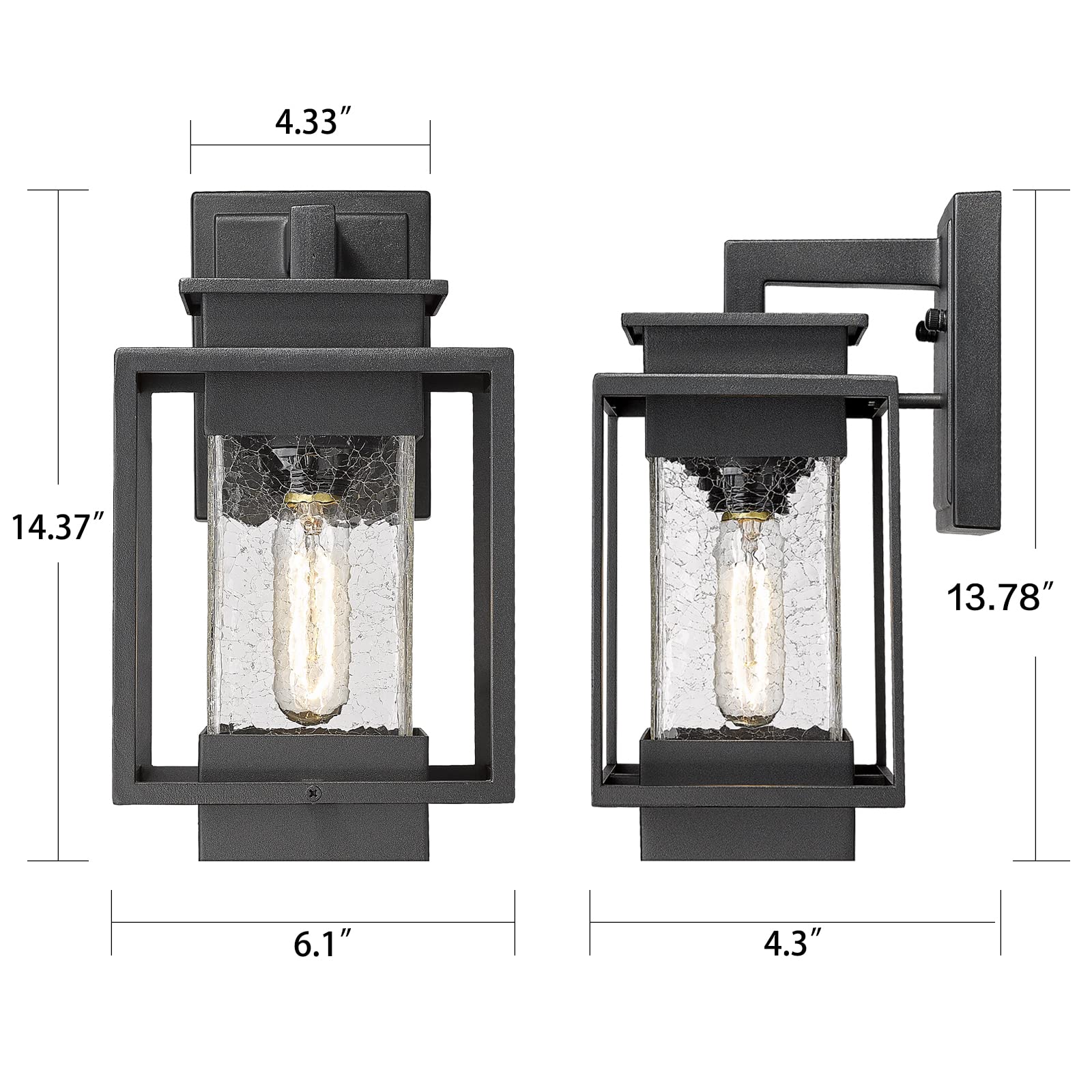 Outdoor Indoor Pendant Light Exterior Hanging Lantern, 11.4" Modern Outside Ceiling Chandelier for Front Porch Entrance Foyer Entryway, Aluminum, Crack Glass, G6001/1H-SBK