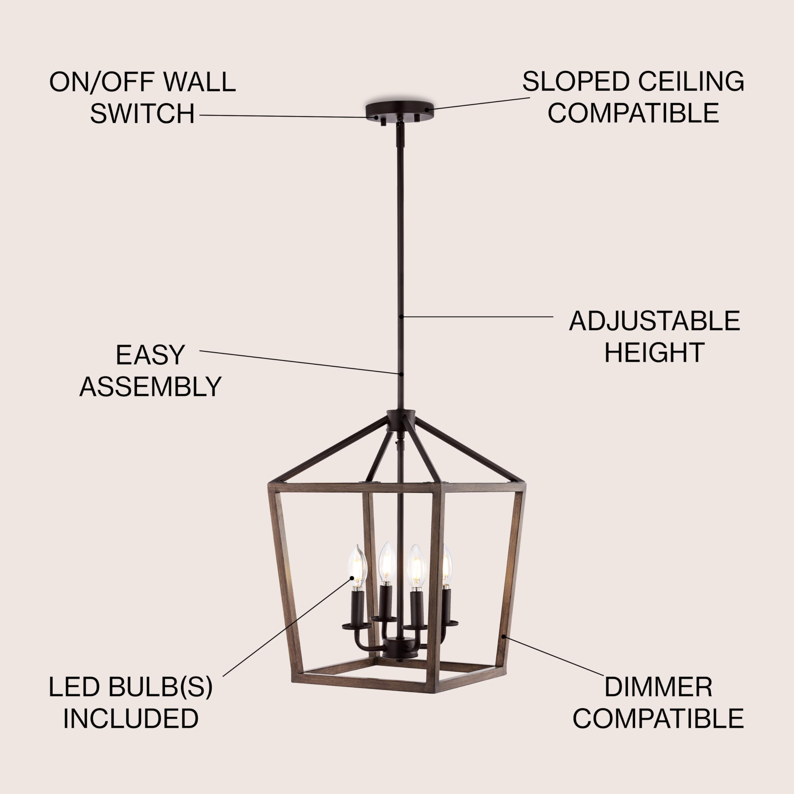 Lantern Dimmable Adjustable Metal LED Pendant Classic Traditional Farmhouse Dining Room Living Room Kitchen Foyer Bedroom Hallway, 10 in, Antique Gold