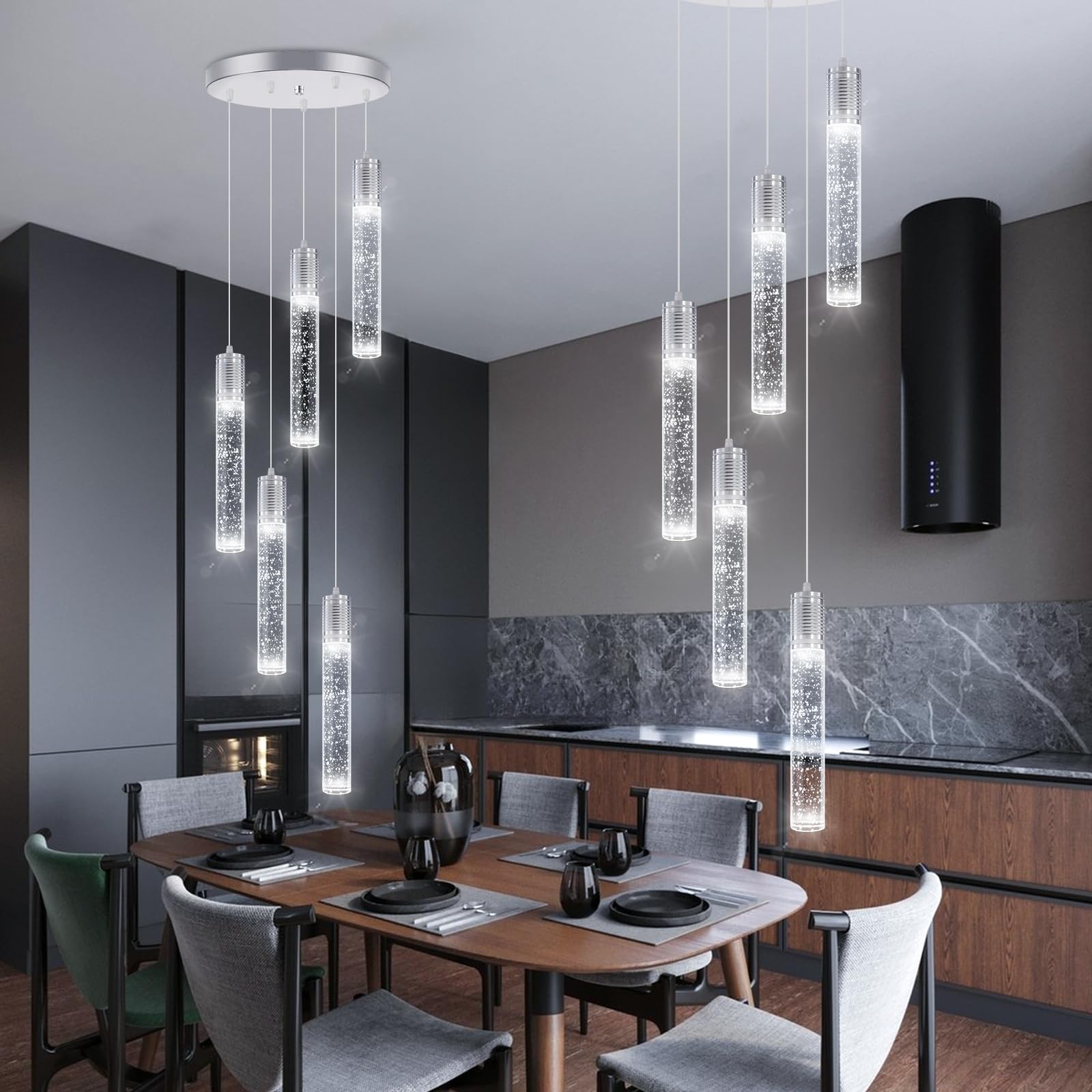 3 Lights Independent Kitchen Island Dining Room Light Pendant Light Fixtures Bubble Crystal Chandeliers Modern Kitchen Island Lighting Chandeliers Fixtures LED Lampara, 6000K LED Bulbs Included