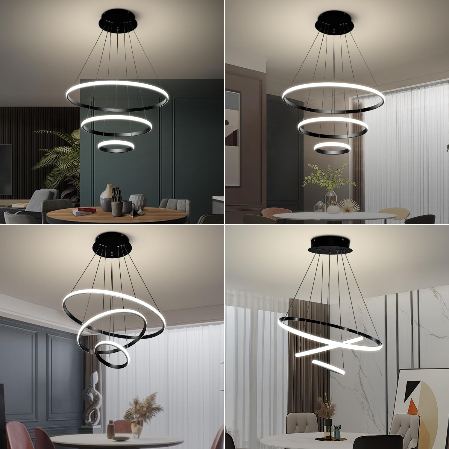 Dimmable Modern LED Chandelier for Kitchen Island Round Pendant Light, Flush Mount Modern Simple Irregular Ring Pendant Light Fixture for Bedroom, Living Room, Dining Room, 4000K(15W)…