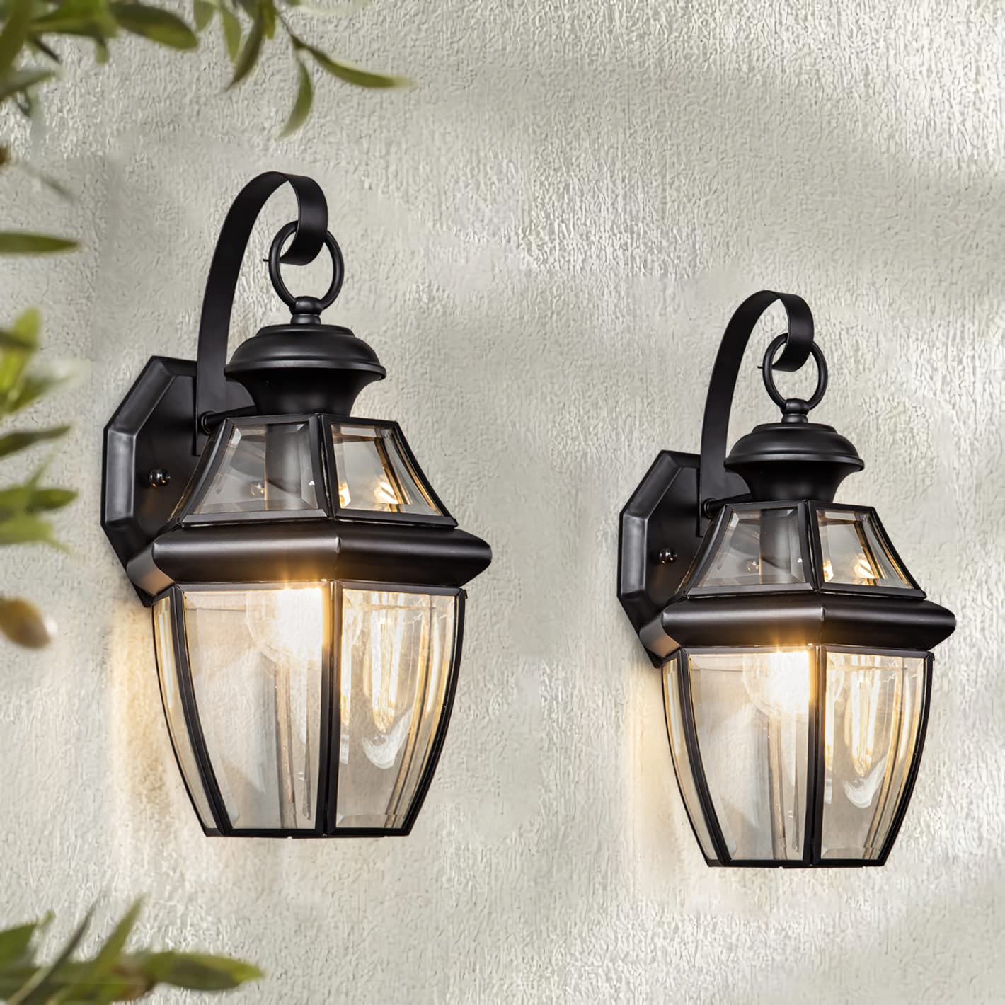 Outdoor Wall Light Fixtures Set of Two, Modern Matte Black Stainless Steel Porch Sconces,Exterior Waterproof Wall Lanterns with Clear Glass, Wall Lamps for Garage, Patio，Front Door Entryway