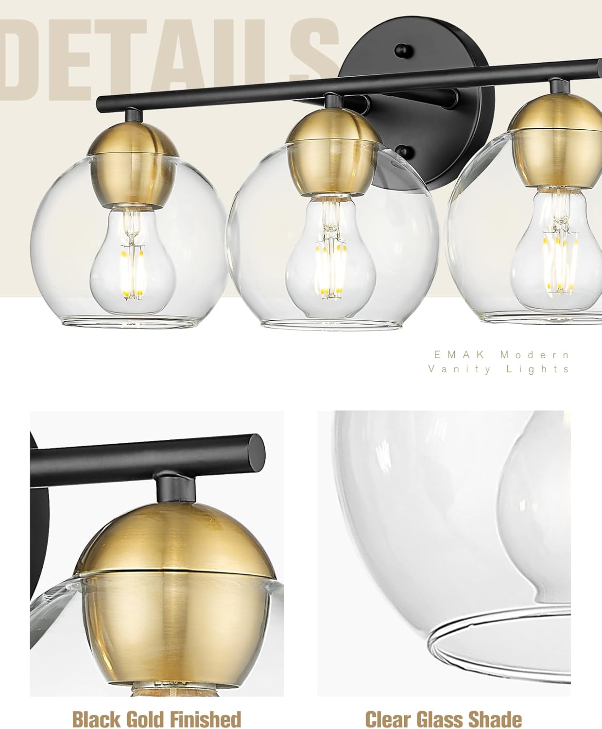 Black Vanity Lights for Mirror, Modern Farmhouse 2-Light Bathroom Light Fixtures Globe Bathroom Vanity Light with Milk Glass Shade, VL114-BK-ML-2