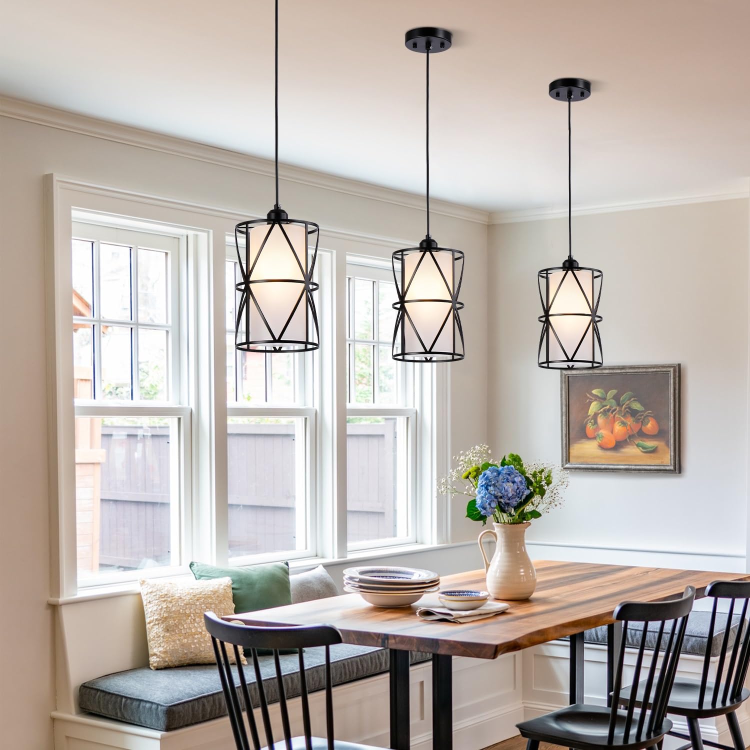 Modern Pendant Lights with Frosted Glass, Brushed Nickel Pendant Light Fixtures, Cylindrical Pendant Lighting for Kitchen Island, Kitchen Hanging Lights Over Island, Foyer, Dining Room, Entryway