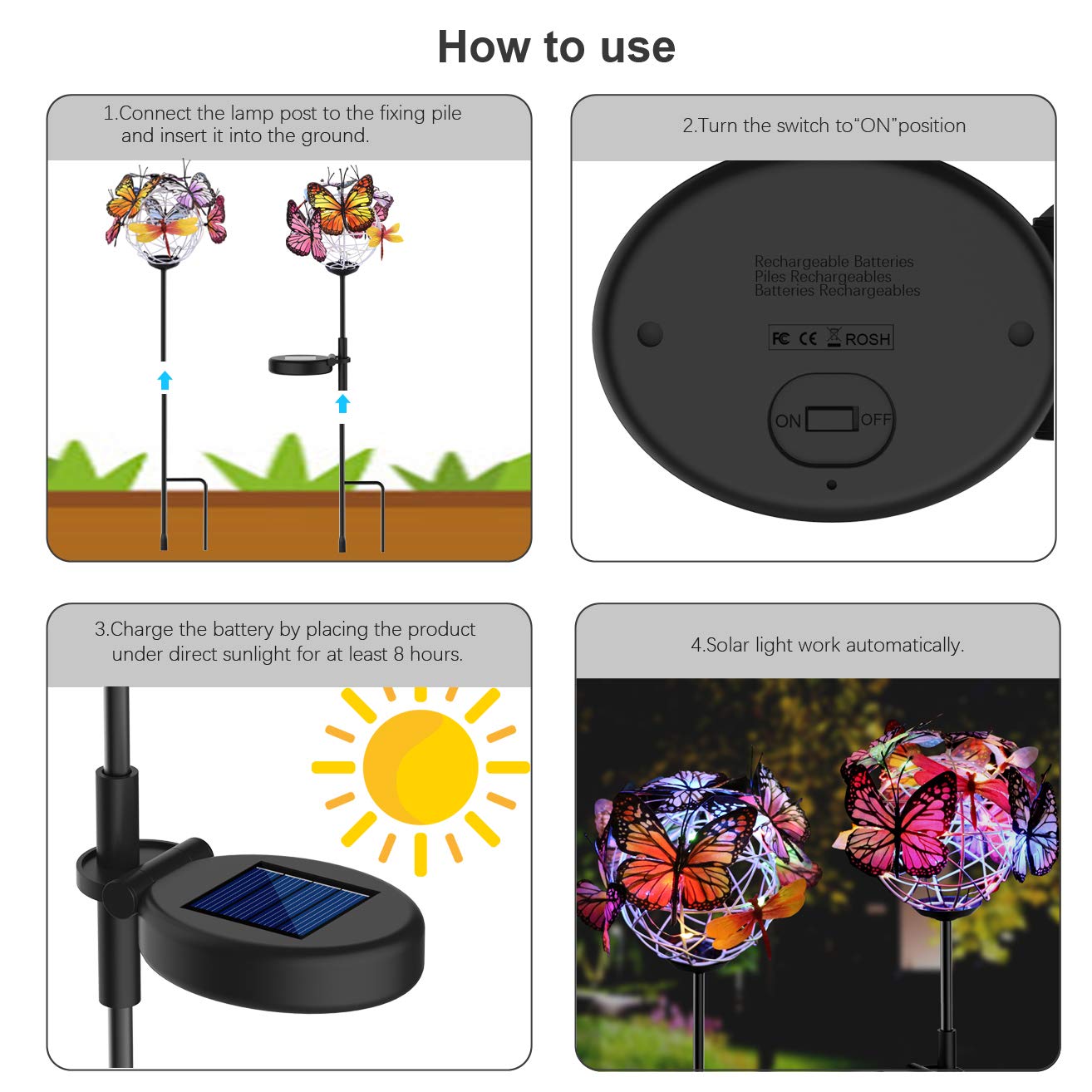 Solar Powered Butterfly Garden Stake Lights (2 Pcs Butterfly Lights)