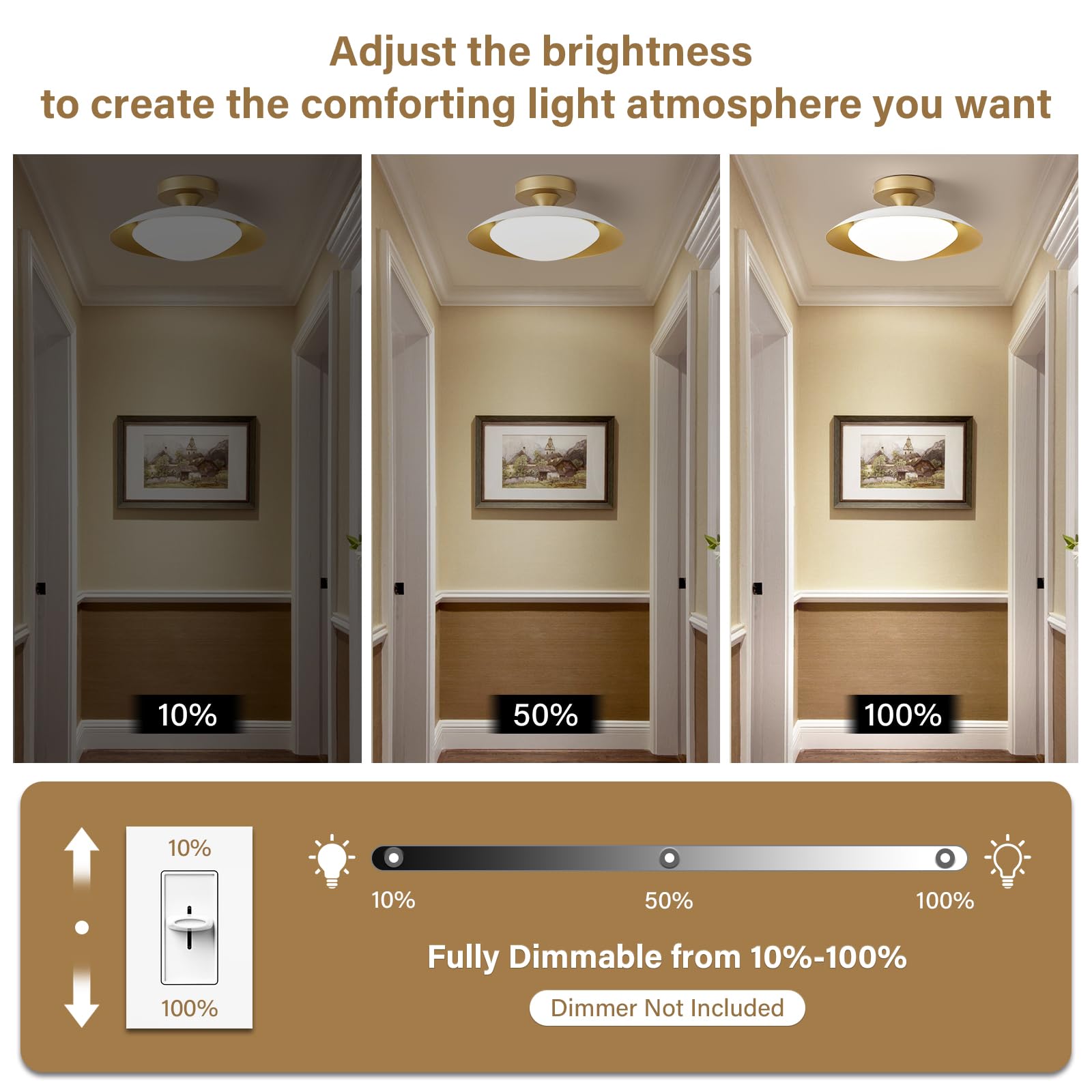 Dimmable Flush Mount Ceiling Light, Modern White and Gold Semi Ceiling Light, LED 5CCT 2700 K - 6000 K Lighting Fixture Ceiling Lamp for Hallway Bedroom Bathroom Kitchen