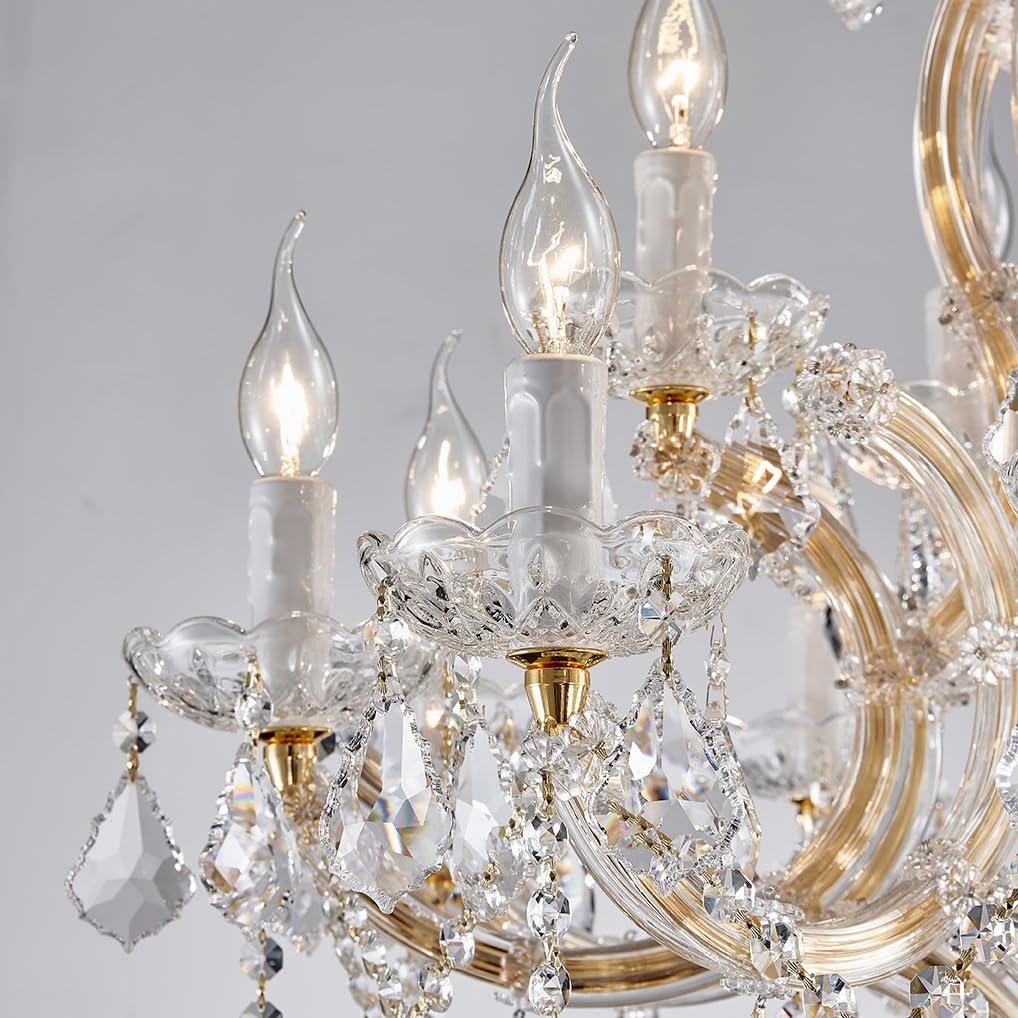 Large Gold Chandelier Light Fixtures - 36 Lights, 4 Layers Modern Crystal Chandeliers for Hotel, Lobby, Foyer, Entrance Hall, Staircase