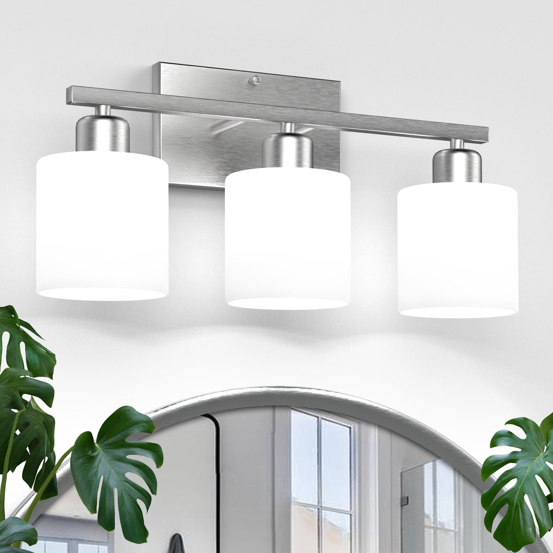 Black Bathroom Light Fixtures Over Mirror, Rustproof Vanity Lights for Bathroom, Modern 3-Light Wall Sconces for Living Room, Milky White Glass Shades, Standard E26 Base, Bulbs Not Included