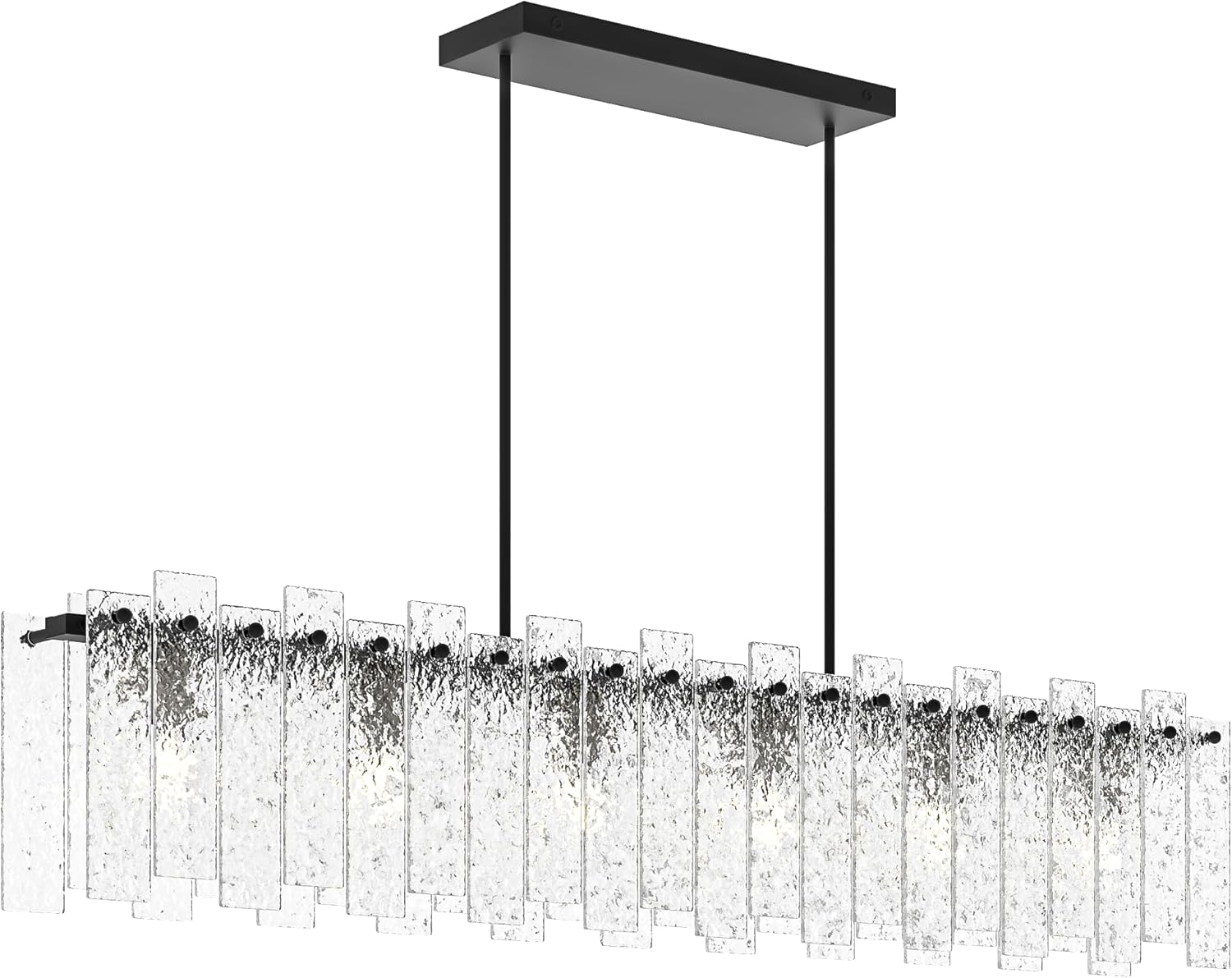 Modern Black Chandelier for Dinning Room - Large Rectangular Chandelier, Water Ripple Glass Island Light Fixture, 6-Lights Linear Large Chandelier for Kitchen Island Bar, Living Room